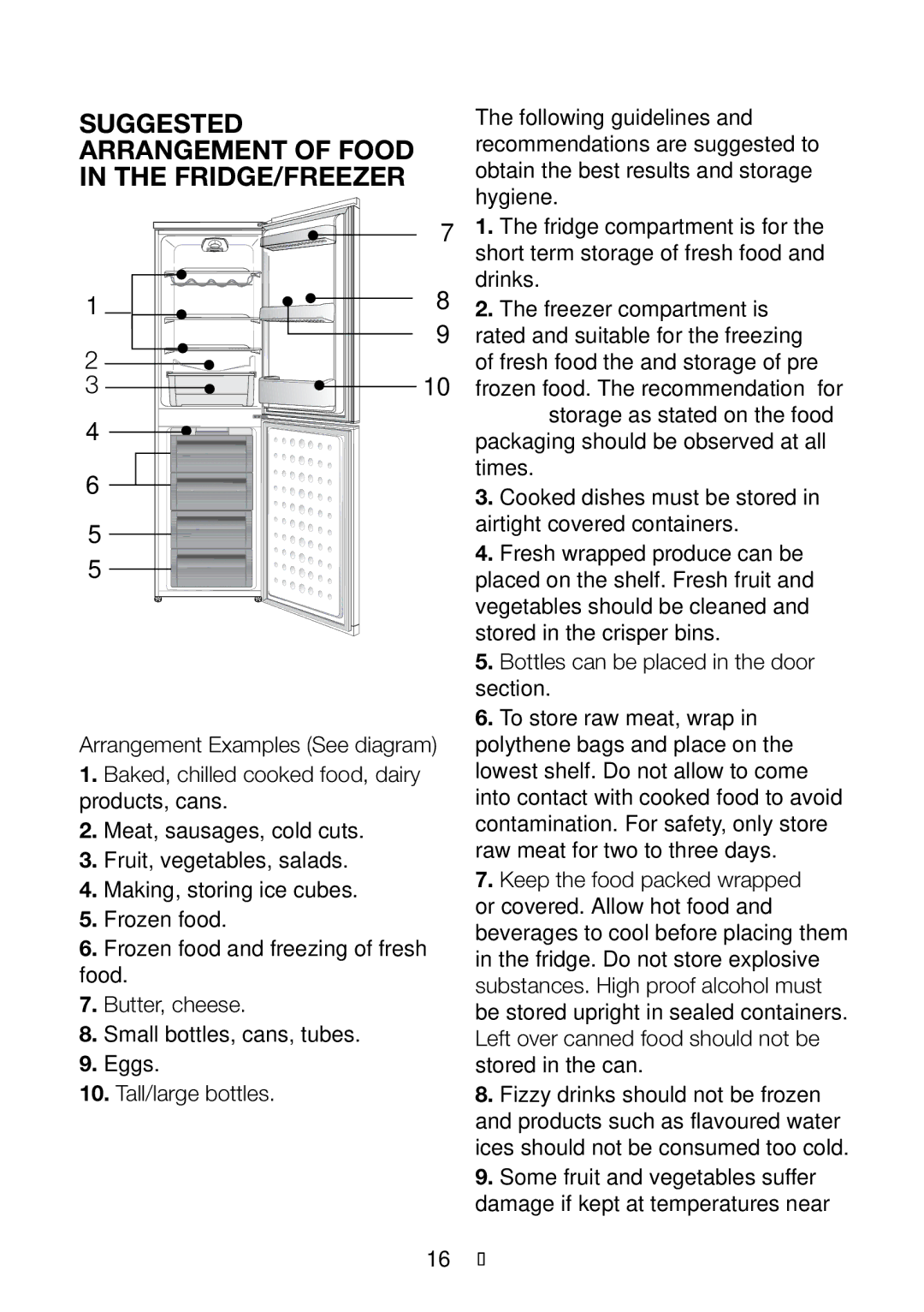 Beko CXF6114 S manual Suggested, Arrangement of Food, Fridge/Freezer 