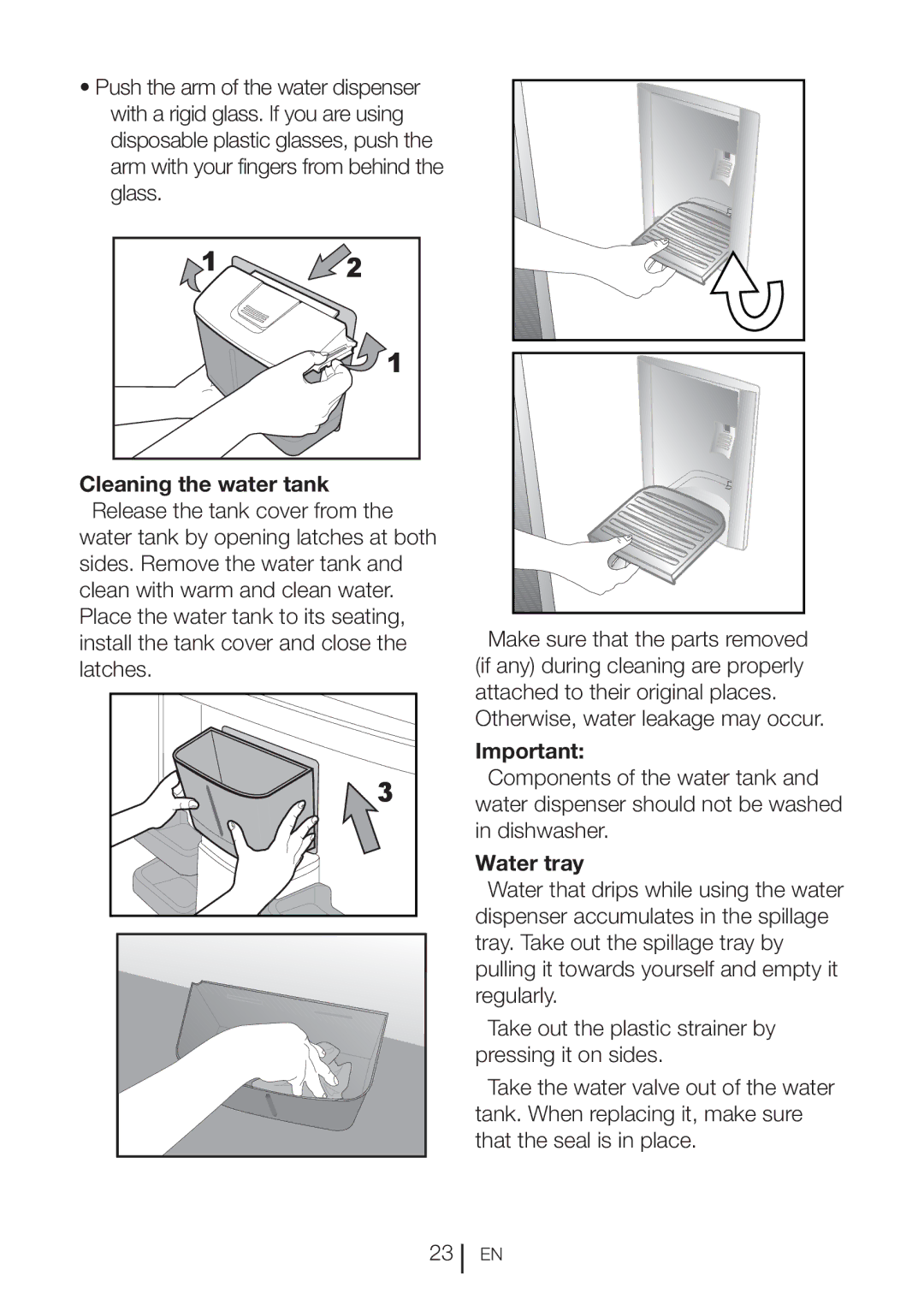 Beko CXFD 6113 W, CFD 6913 APX, CXFD 6113 S manual Cleaning the water tank Release the tank cover from, Water tray 