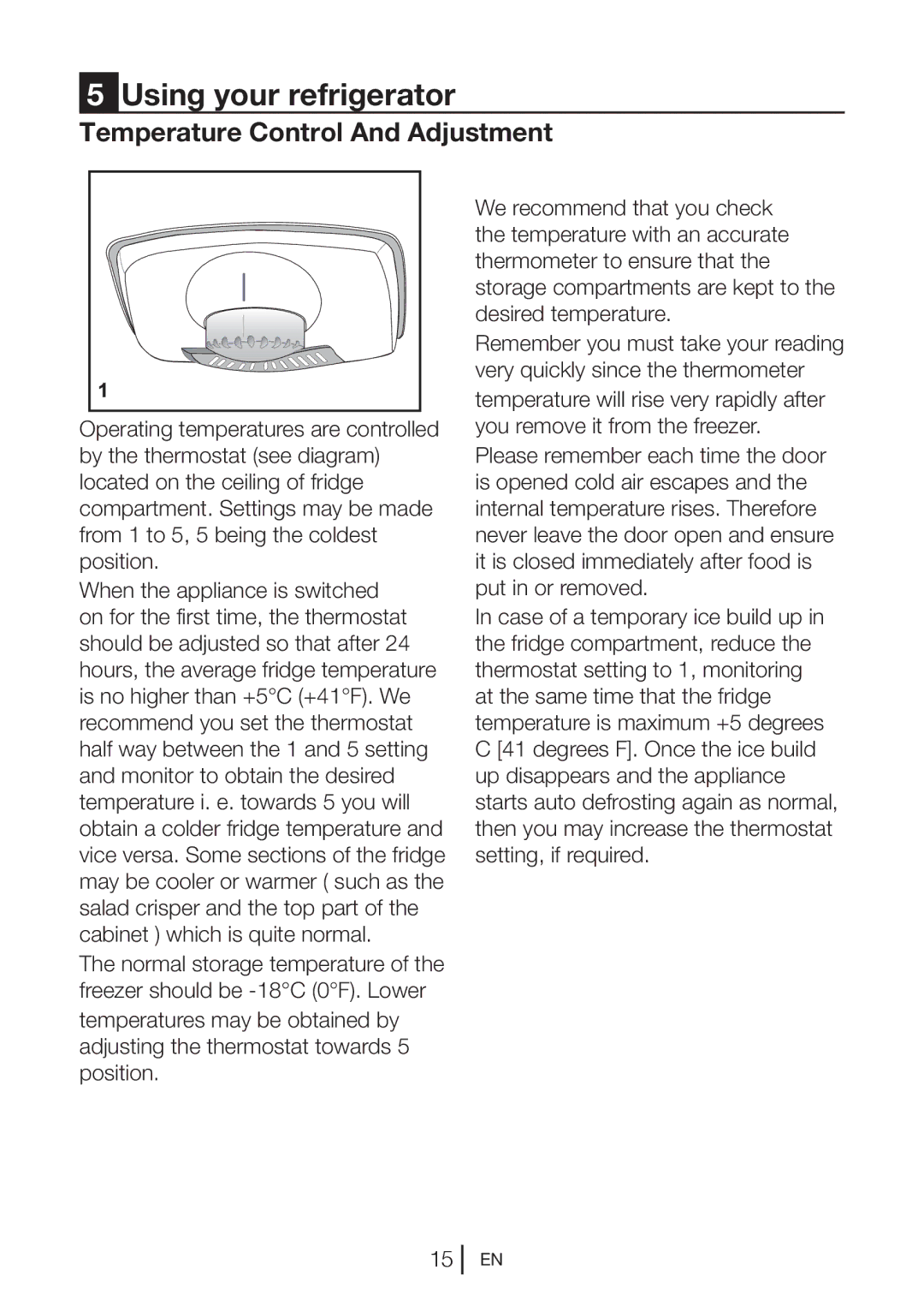 Beko CXFD 6114B manual Using your refrigerator, Temperature Control And Adjustment 