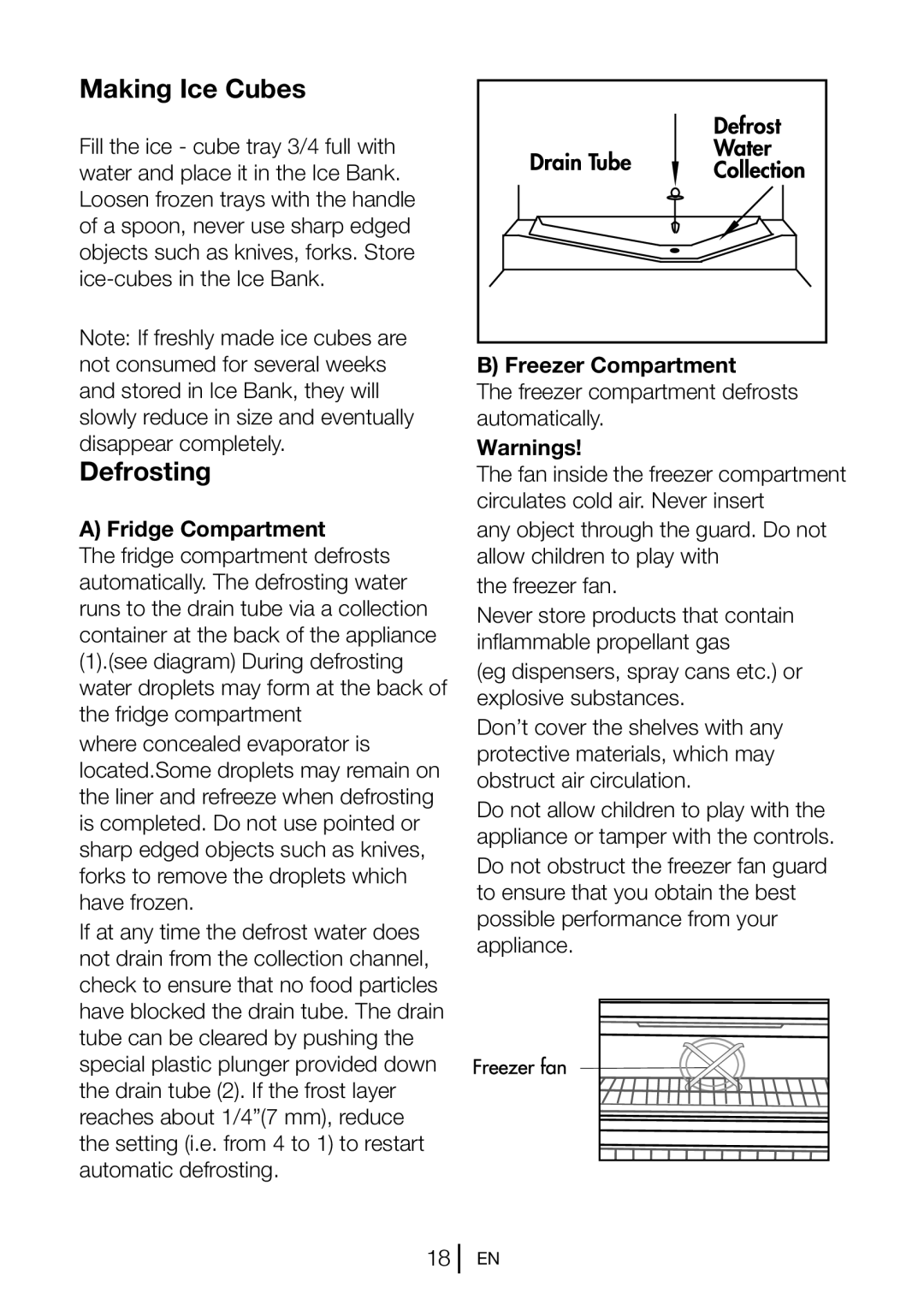 Beko CXFD 6114B manual Making Ice Cubes, Defrosting, Fridge Compartment, Freezer Compartment 