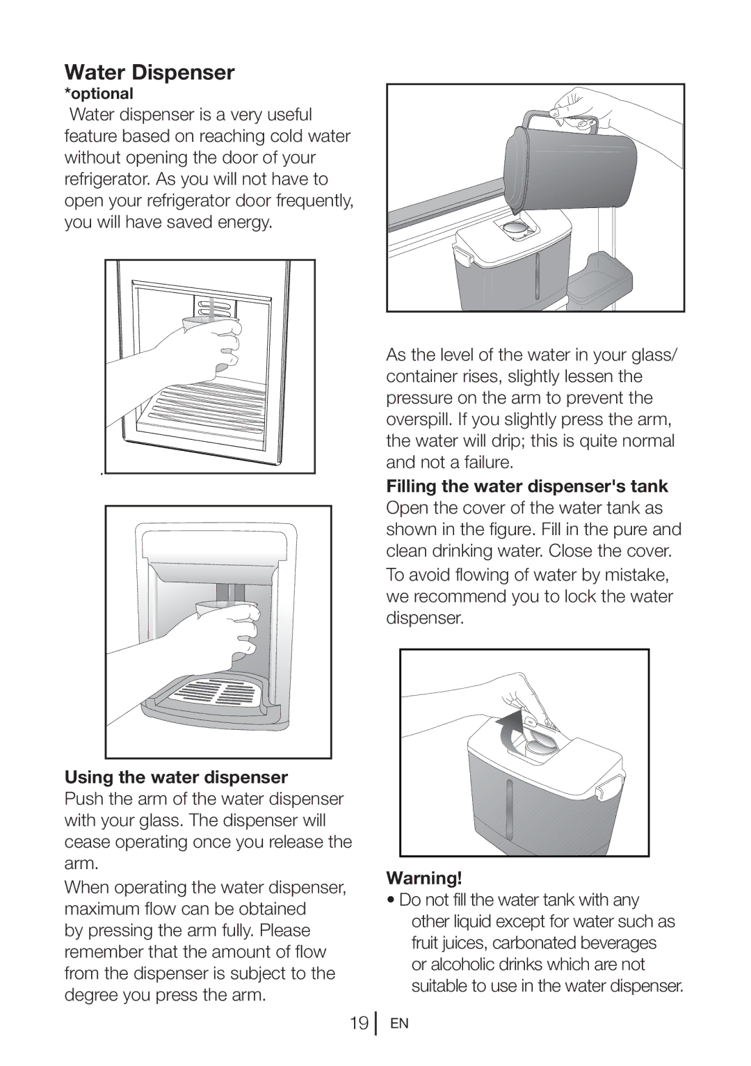 Beko CXFD 6114B manual Water Dispenser, Using the water dispenser 