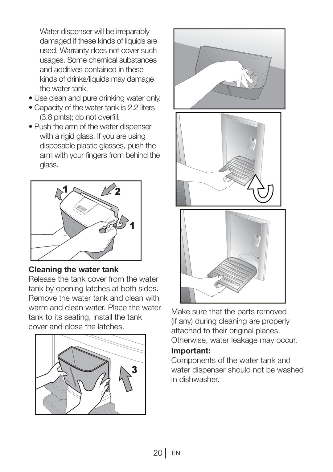 Beko CXFD 6114B manual Cleaning the water tank 