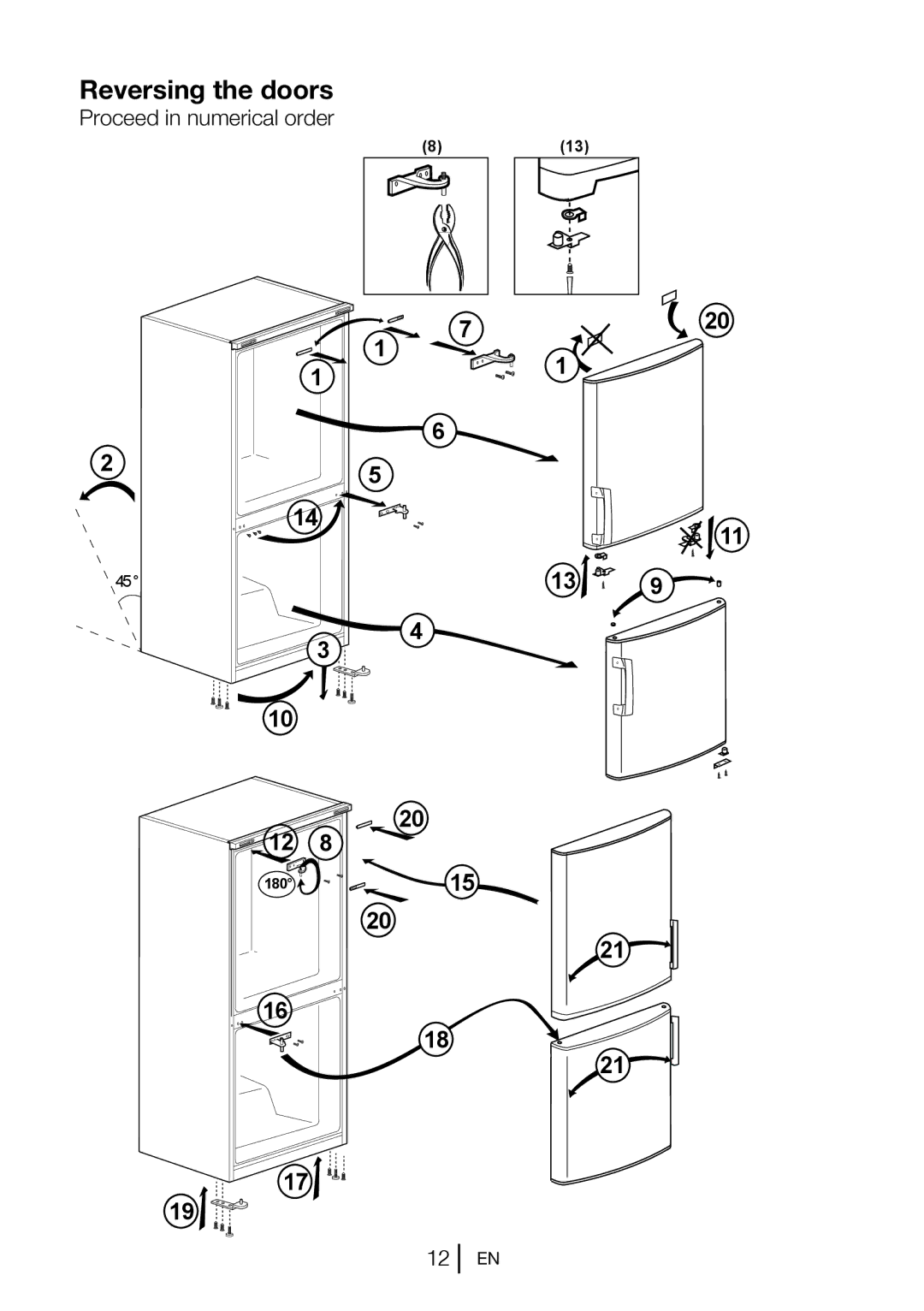 Beko CXFD5104 W manual Reversing the doors 