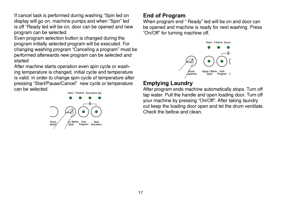 Beko D 5102 B user manual End of Program, Emptying Laundry 