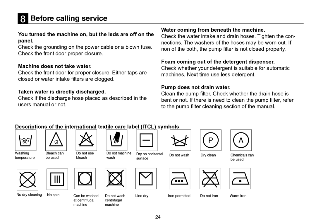 Beko D 5102 B user manual Before calling service, Machine does not take water 