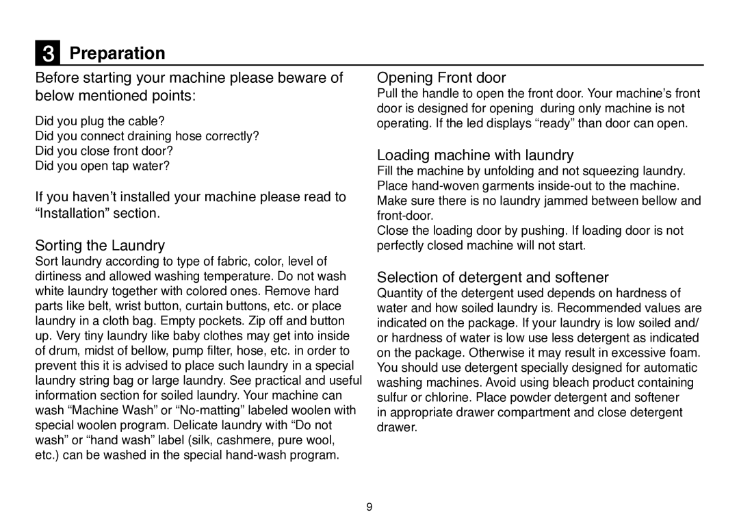 Beko D 5102 B user manual Preparation, Loading machine with laundry 