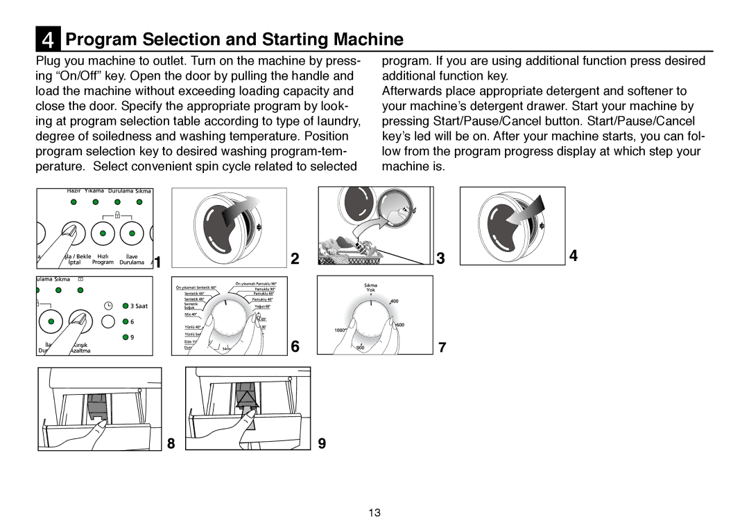 Beko D 6082 B, D 6101 B, D 6081 B user manual Program Selection and Starting Machine 