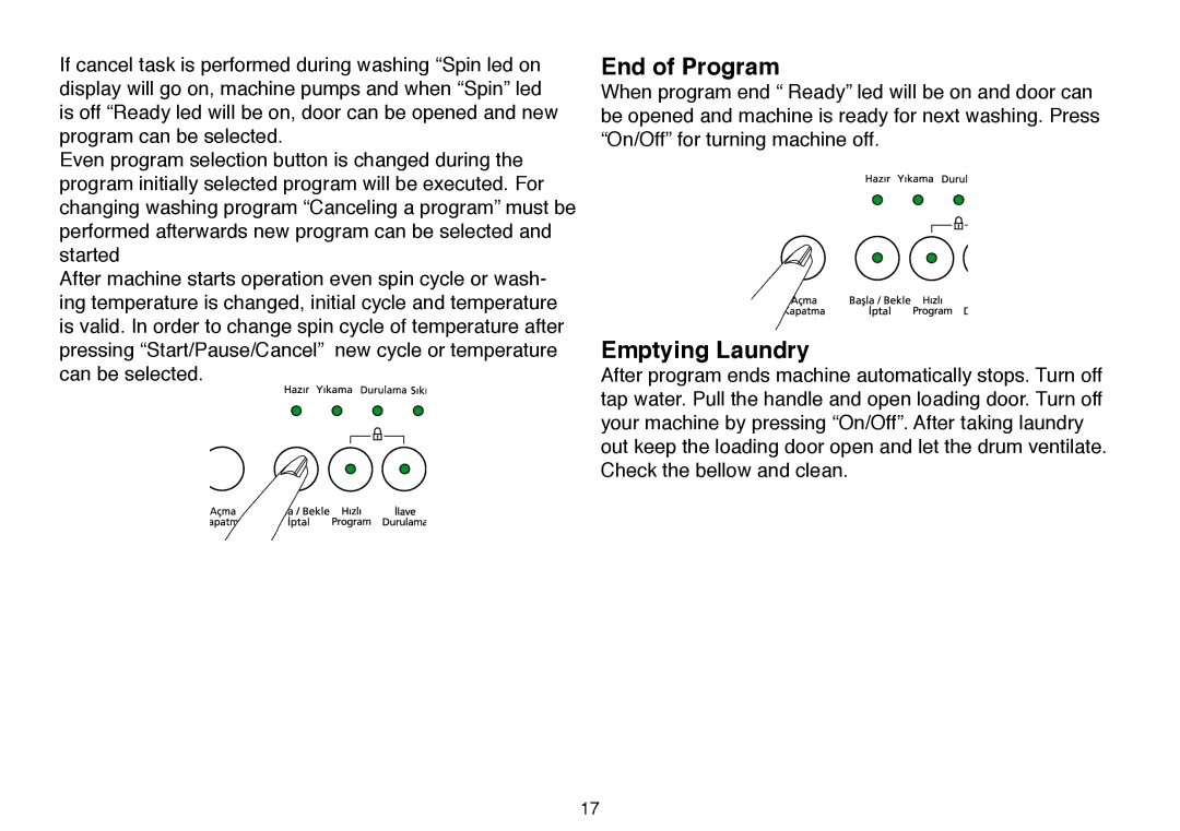 Beko D 6081 B, D 6101 B, D 6082 B user manual End of Program, Emptying Laundry 