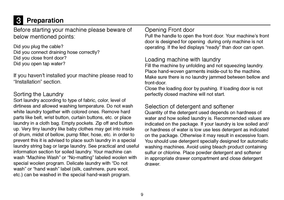 Beko D 6101 B, D 6082 B, D 6081 B user manual Preparation, Loading machine with laundry 