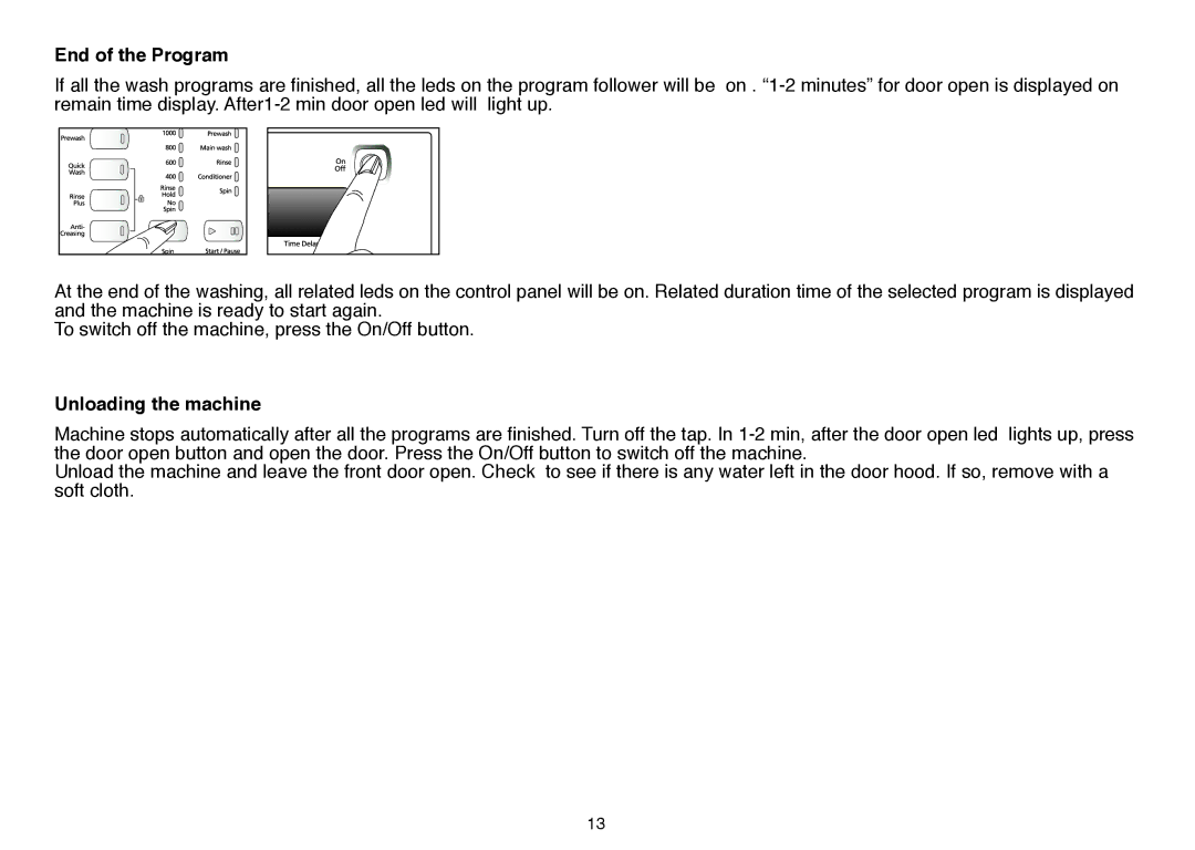 Beko D 7081E, D 7082E, D 7102ES, D 7101E manual End of the Program, Unloading the machine 