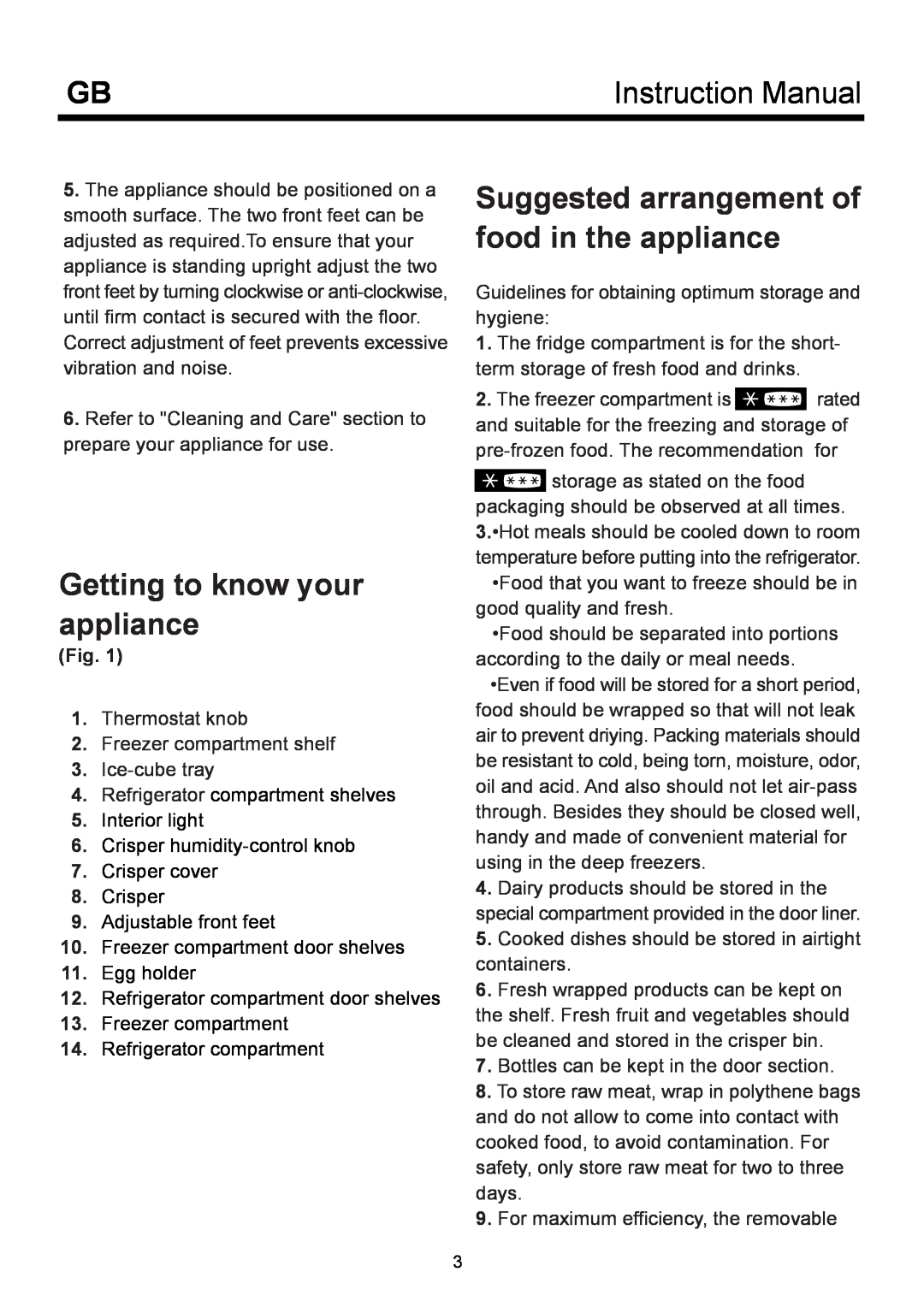 Beko D-9330 NM manual Getting to know your appliance, Suggested arrangement of food in the appliance 
