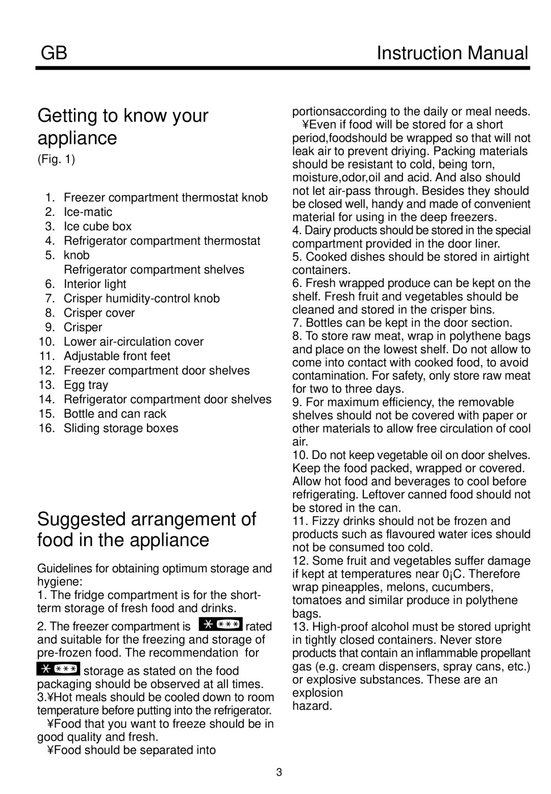 Beko D 9430 NM manual Getting to know your appliance, Suggested arrangement of food in the appliance 