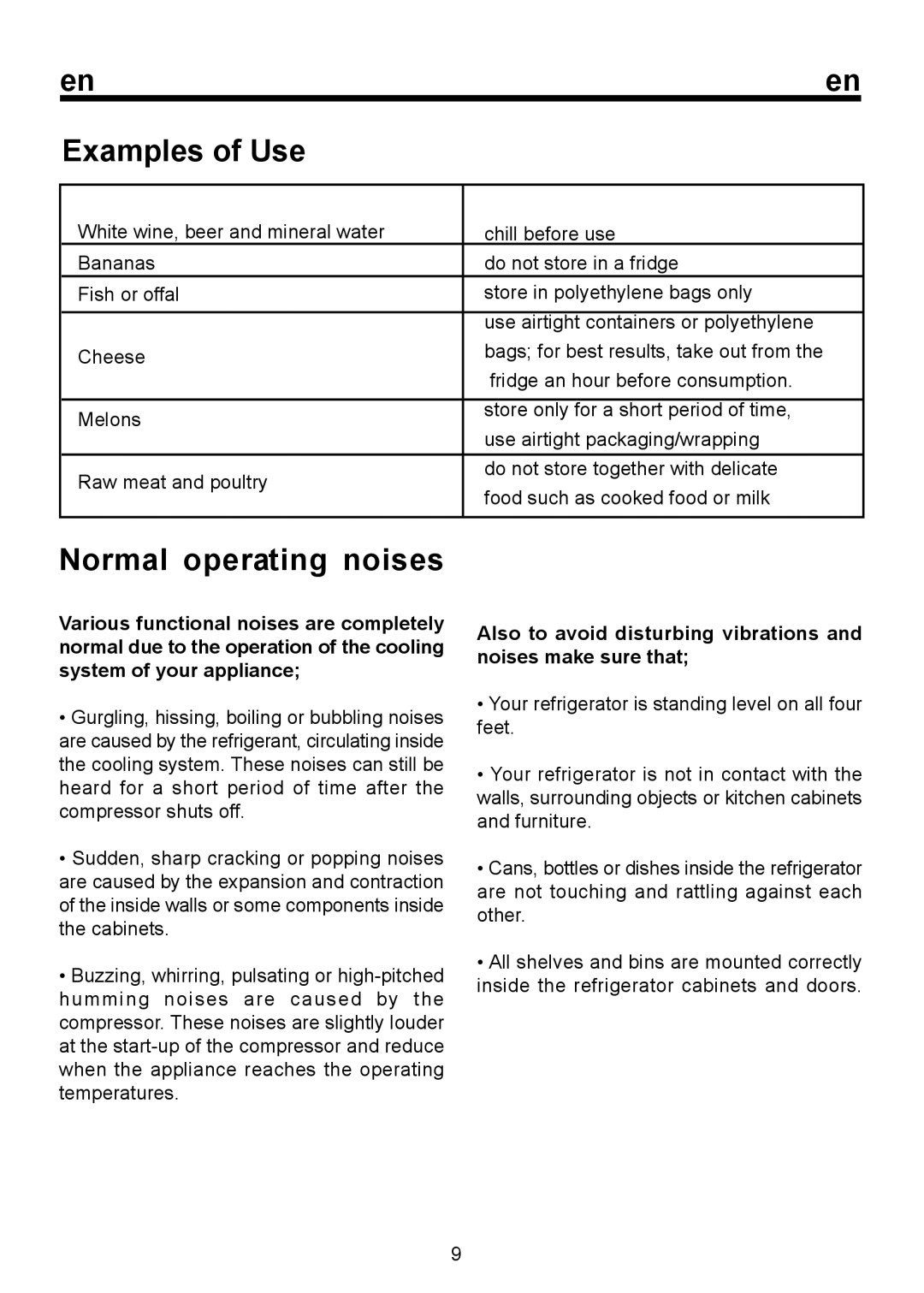 Beko D 9459 NM instruction manual Examples of Use, Normal operating noises 