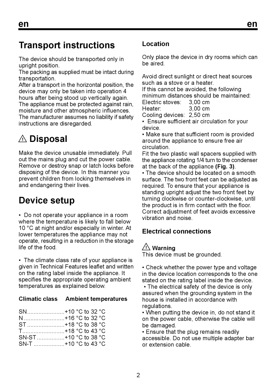 Beko D 9459 NM instruction manual Transport instructions, Disposal, Device setup, Location, Electrical connections 