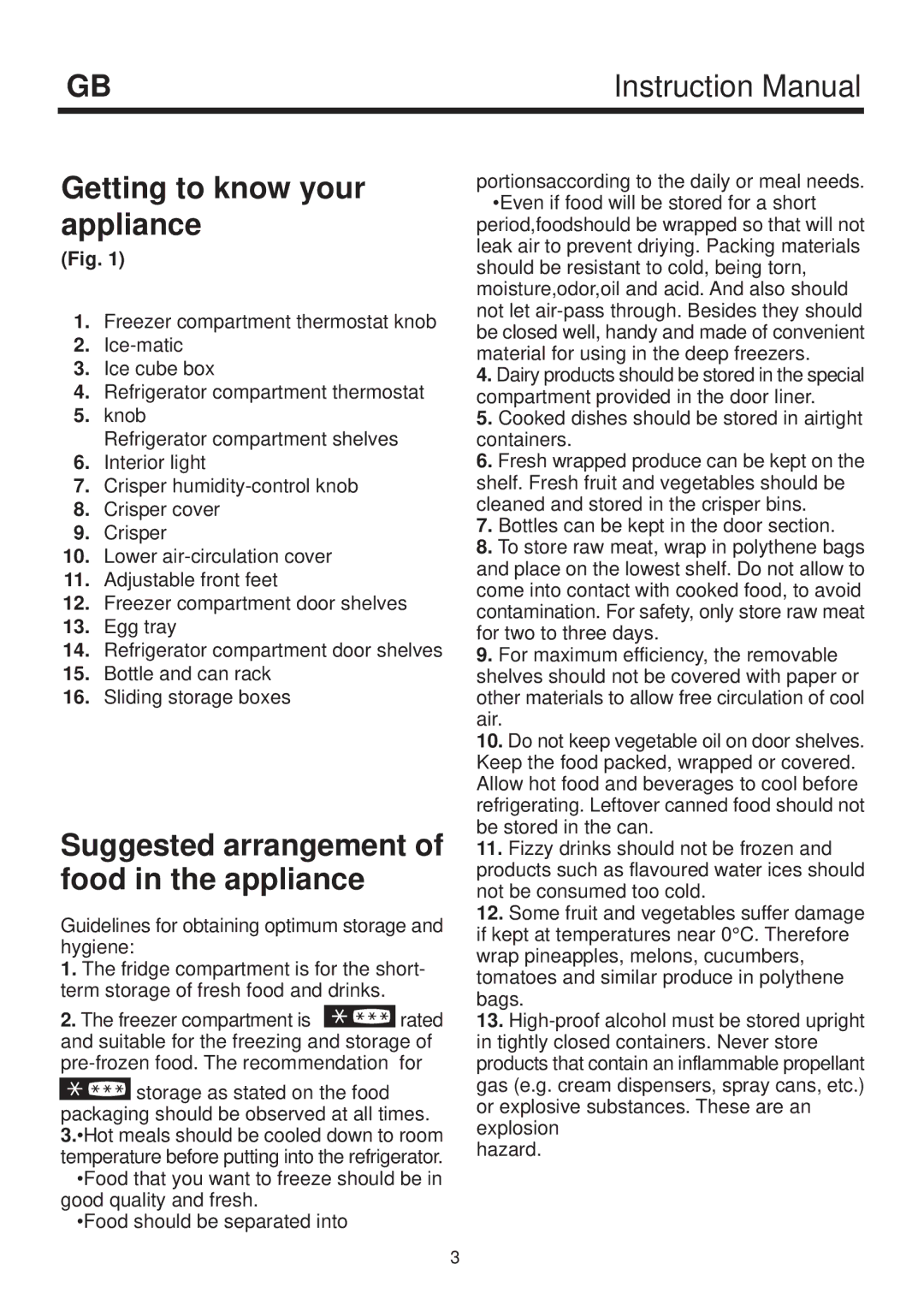 Beko D 9433, D 9470 NM, D 9432 NM manual Getting to know your appliance, Suggested arrangement of food in the appliance 