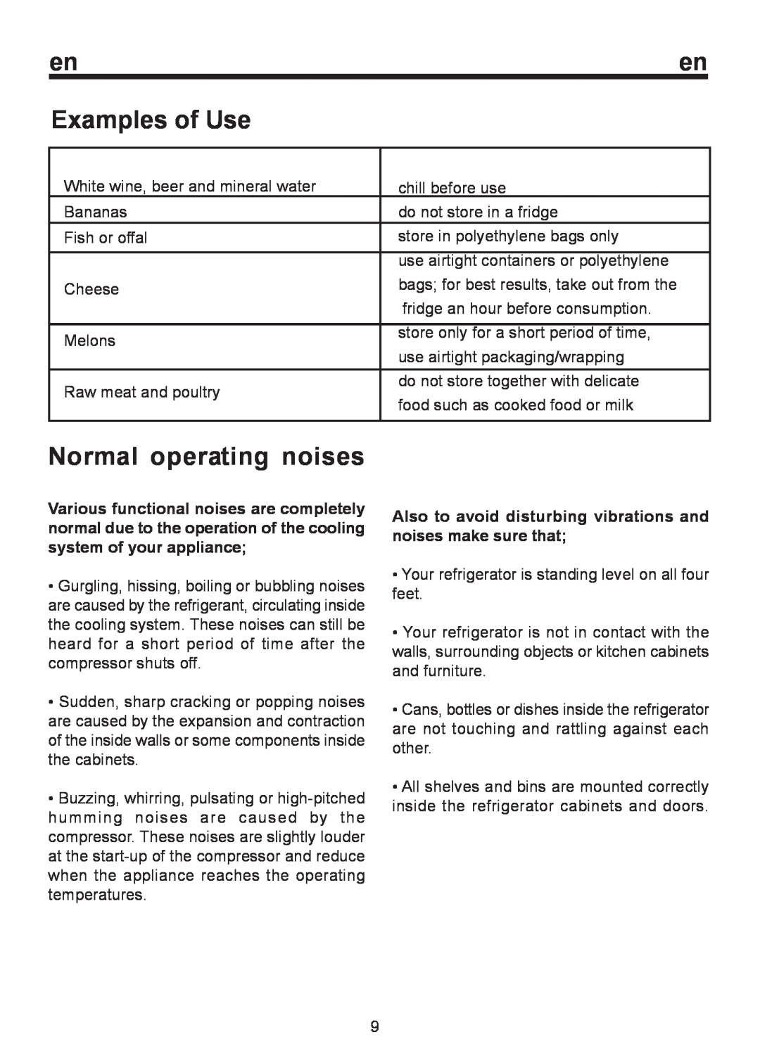Beko D1 8450 SM, D1 8451 SM, D 8450 SM, D 8451 SM instruction manual Examples of Use, Normal operating noises 