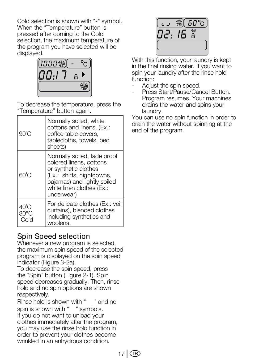 Beko D2 7102 ES, D2 7101E, D2 7082 E manual Spin Speed selection 