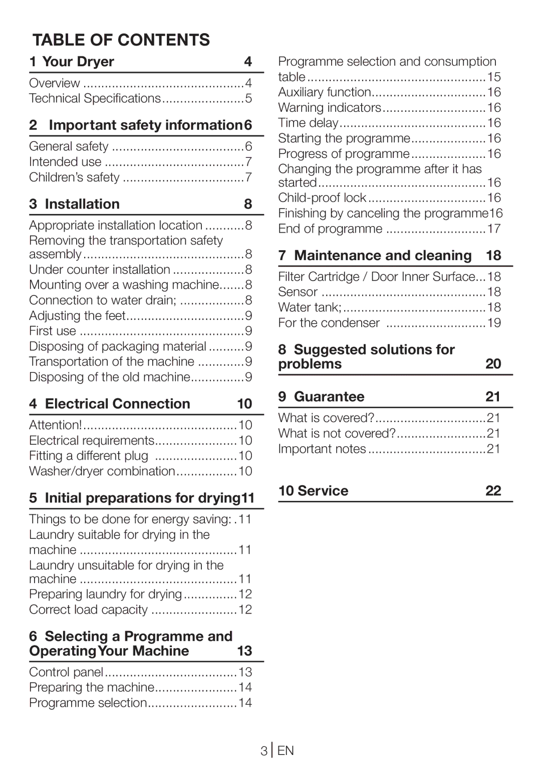 Beko DC 7100 manual Table of Contents 