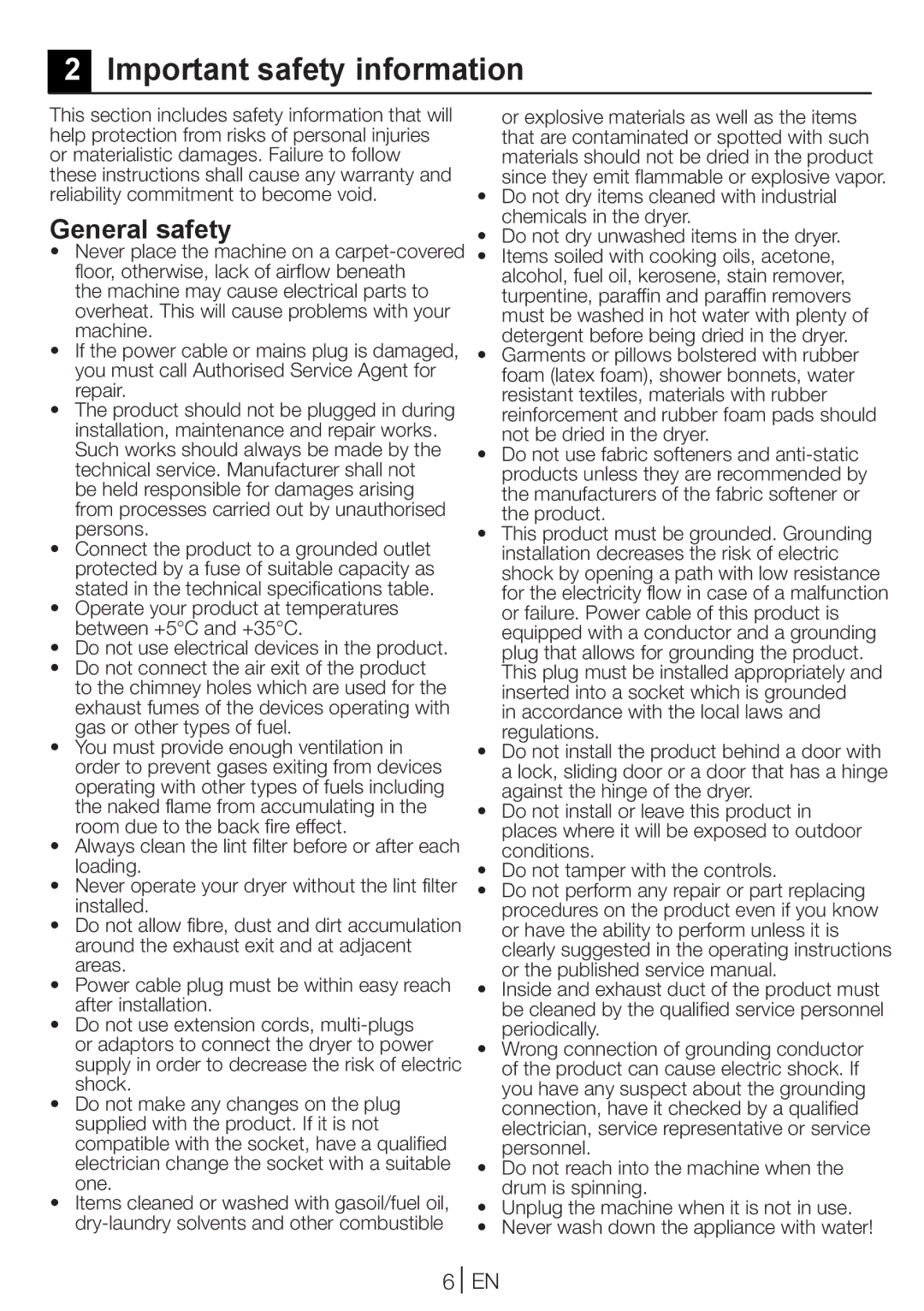 Beko DC 7100 manual Important safety information, General safety 