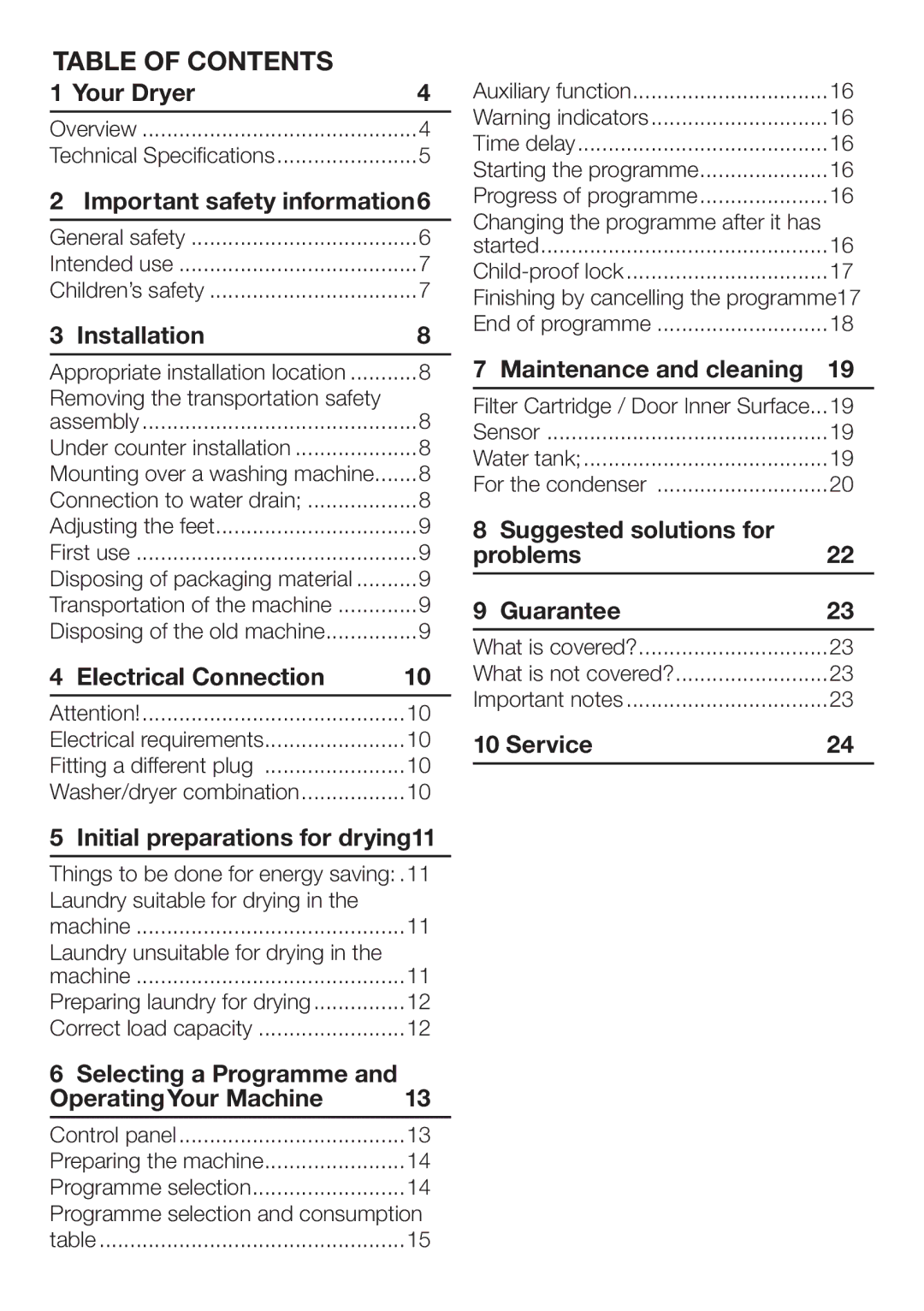 Beko DCU 7230 manual Table of Contents 