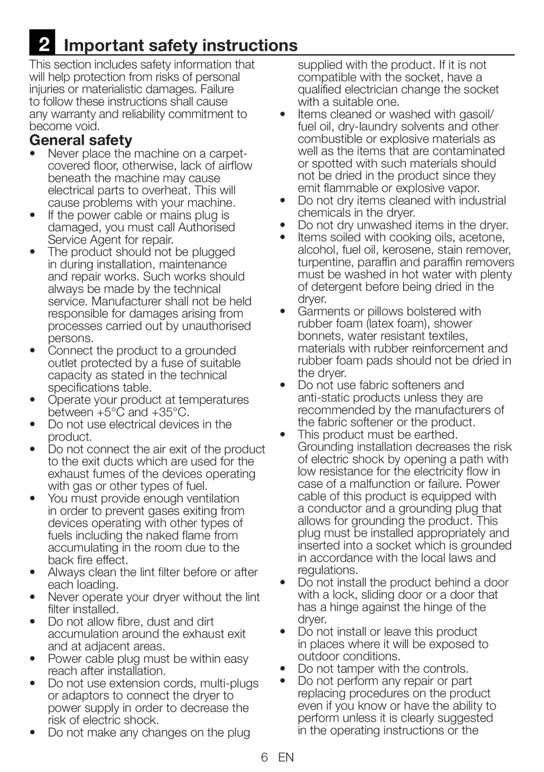 Beko DCU 7230 manual Important safety instructions, General safety, Do not use electrical devices in the product 