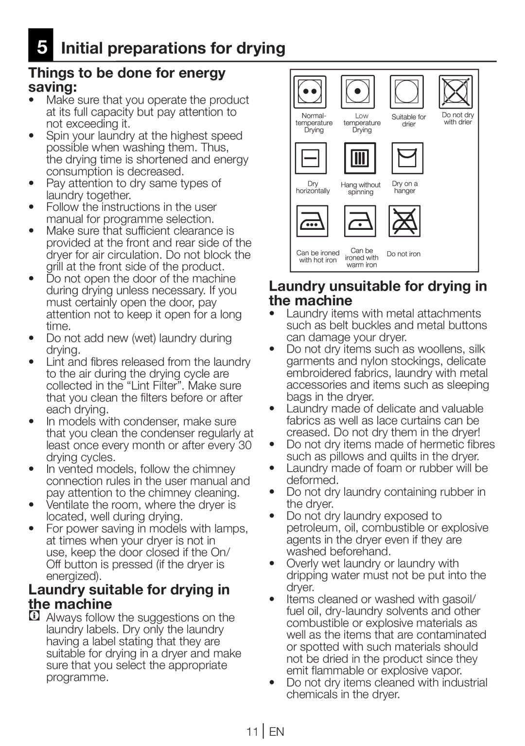 Beko DCU 8230 manual Initial preparations for drying, Things to be done for energy saving 