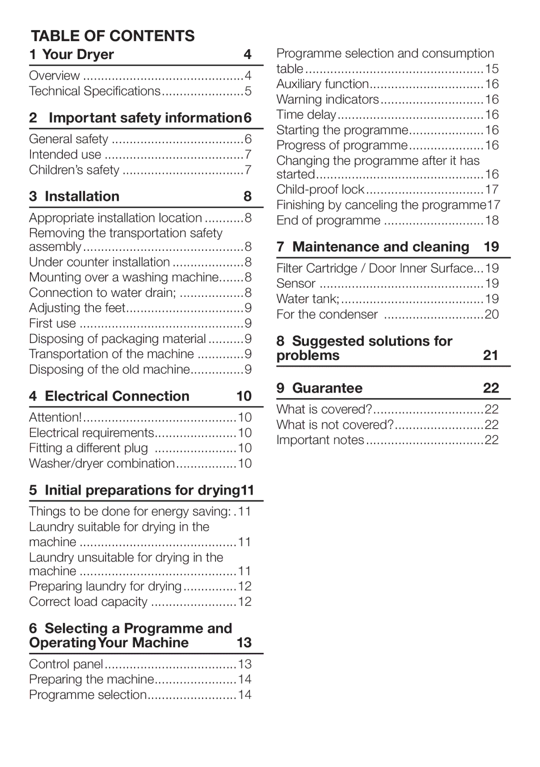 Beko DCU 8230 manual Table of Contents 