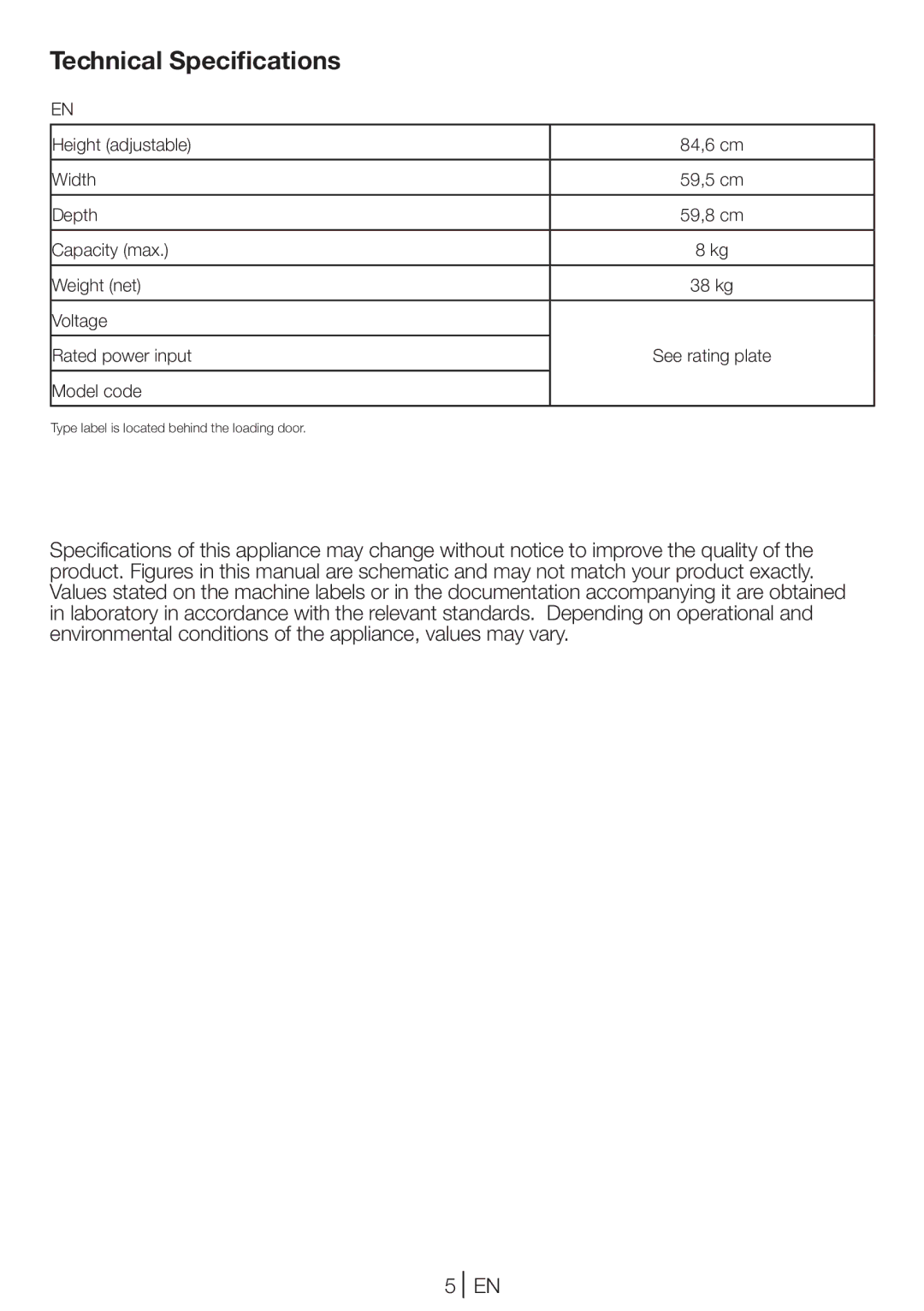 Beko DCU 8230 manual Technical Specifications 