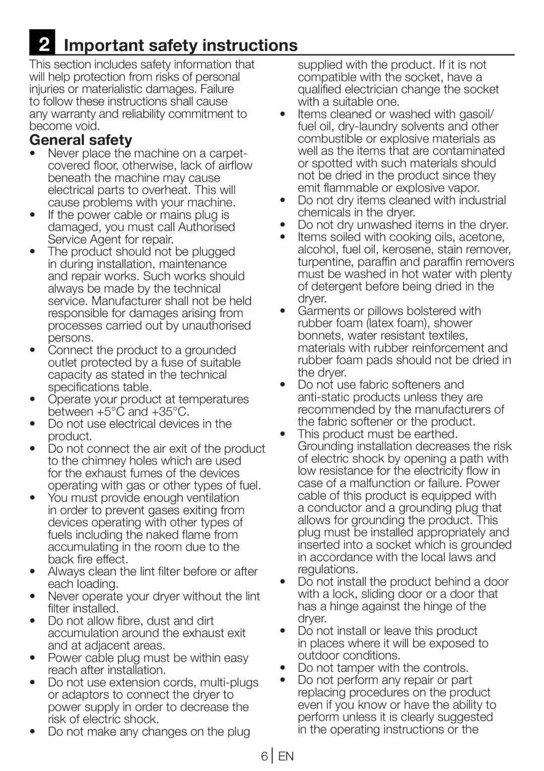 Beko DCU 8230 manual Important safety instructions, General safety, Do not use electrical devices in the product 