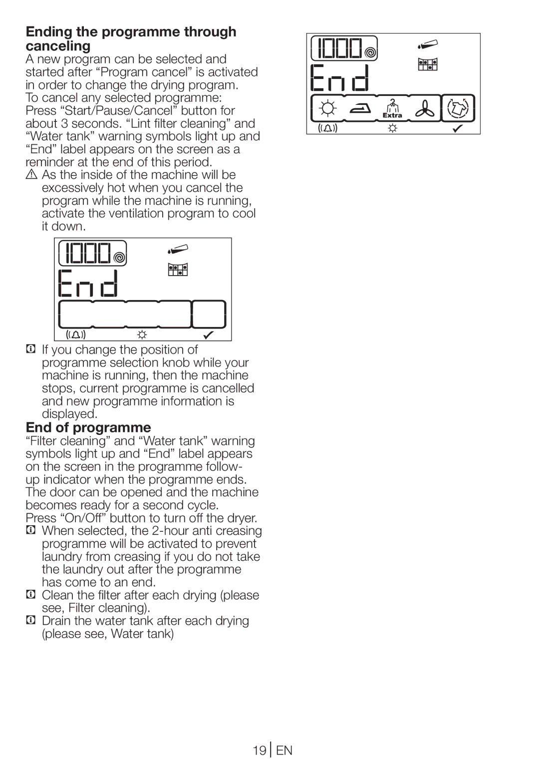 Beko DCU 8330 GX manual Ending the programme through canceling, End of programme 