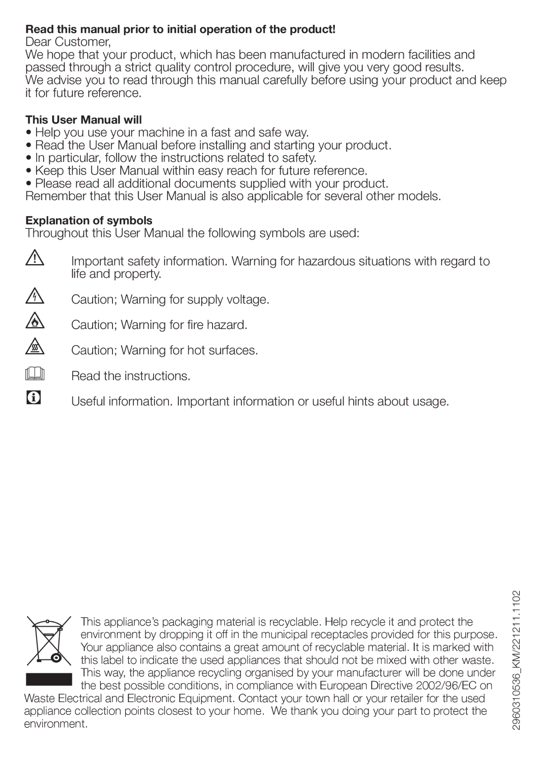 Beko DCU 8330 GX Read this manual prior to initial operation of the product 