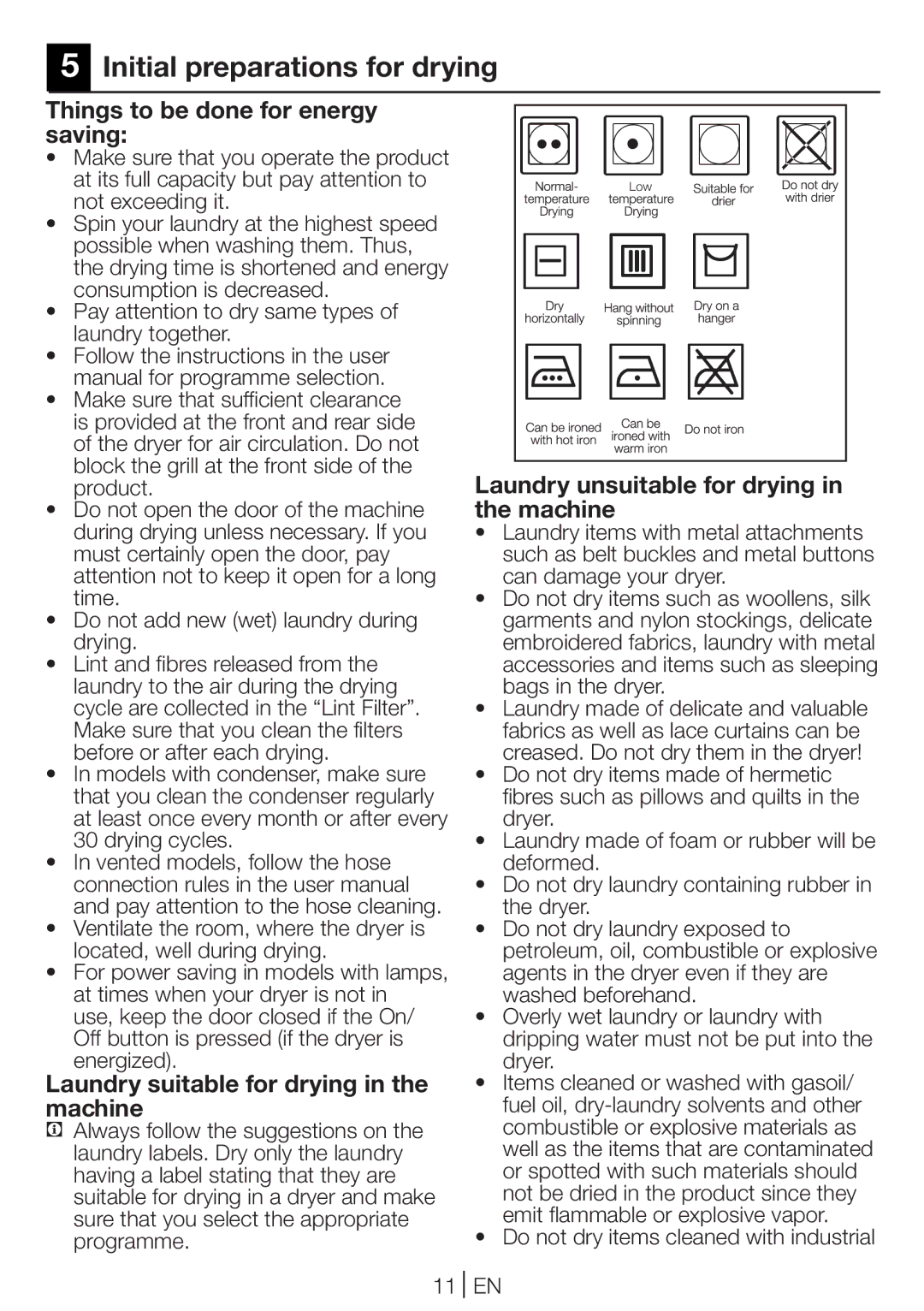 Beko DCU 9330 manual Initial preparations for drying, Things to be done for energy saving 