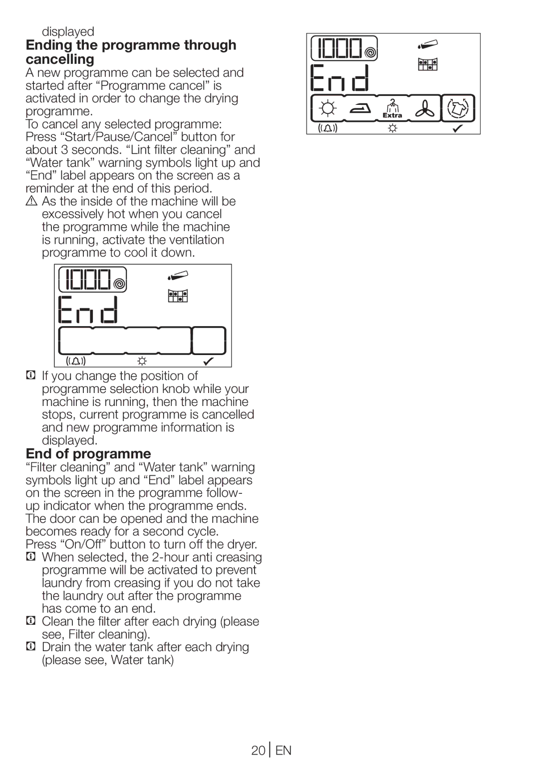 Beko DCU 9330 manual Ending the programme through cancelling, End of programme 