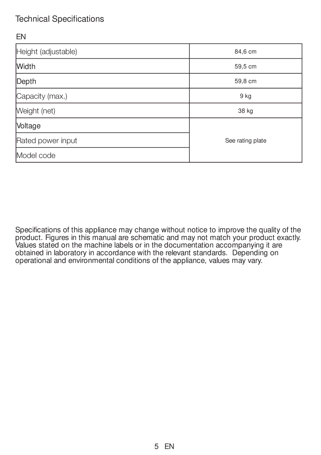 Beko DCU 9330 manual Technical Specifications 