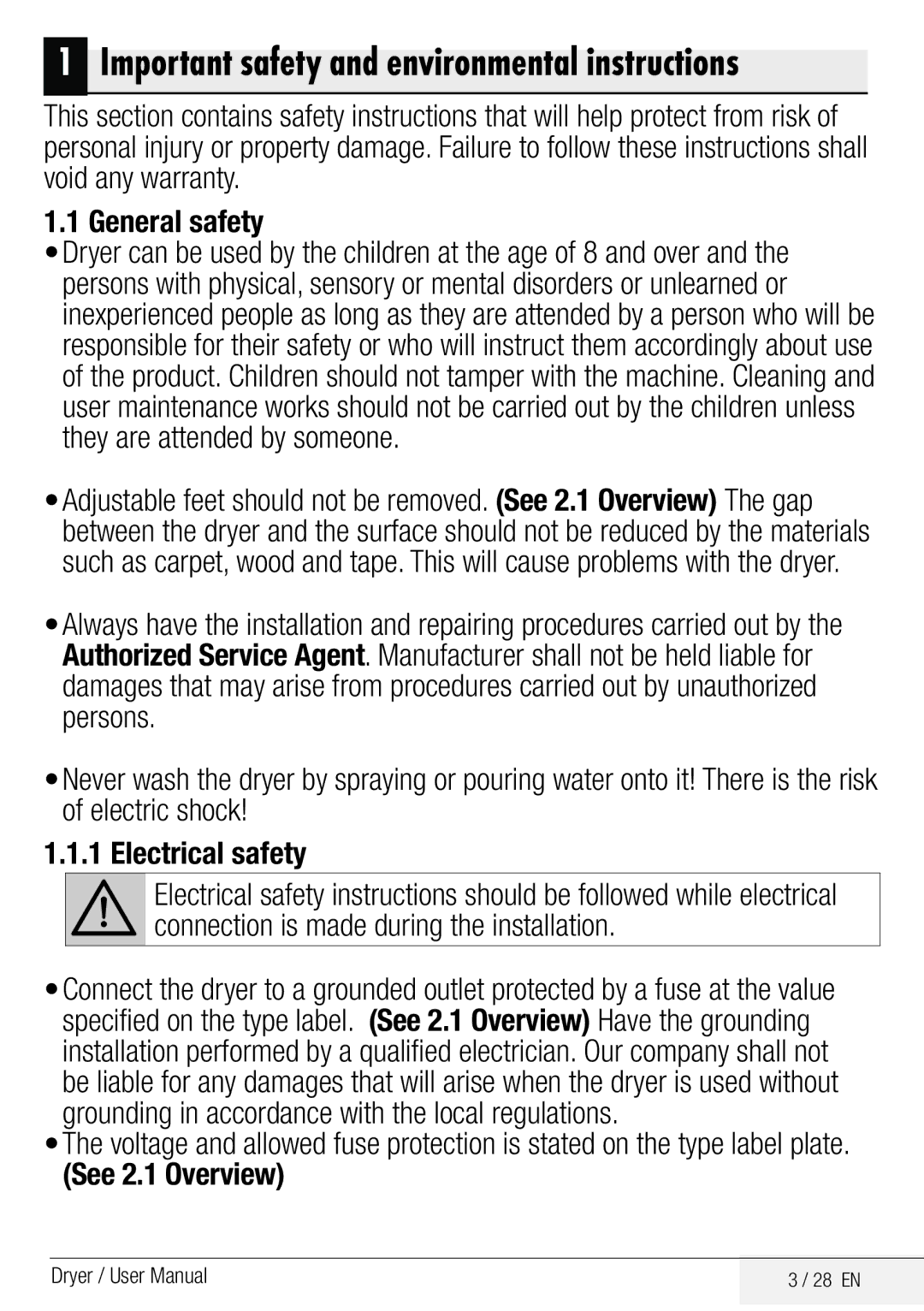 Beko DCY 8502 XB1 user manual Important safety and environmental instructions, 28 EN 