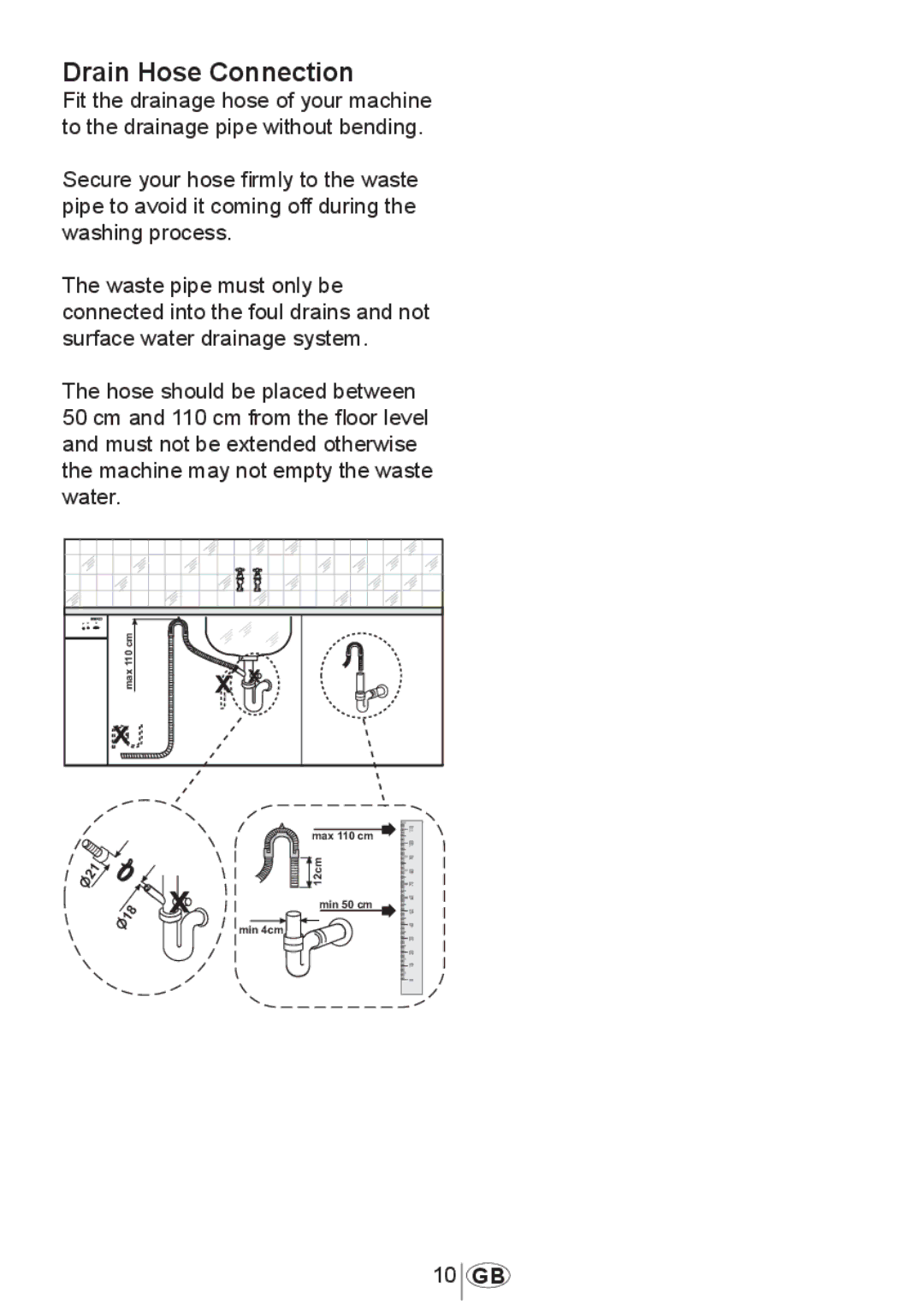 Beko DFN 1000 X manual Drain Hose Connection 