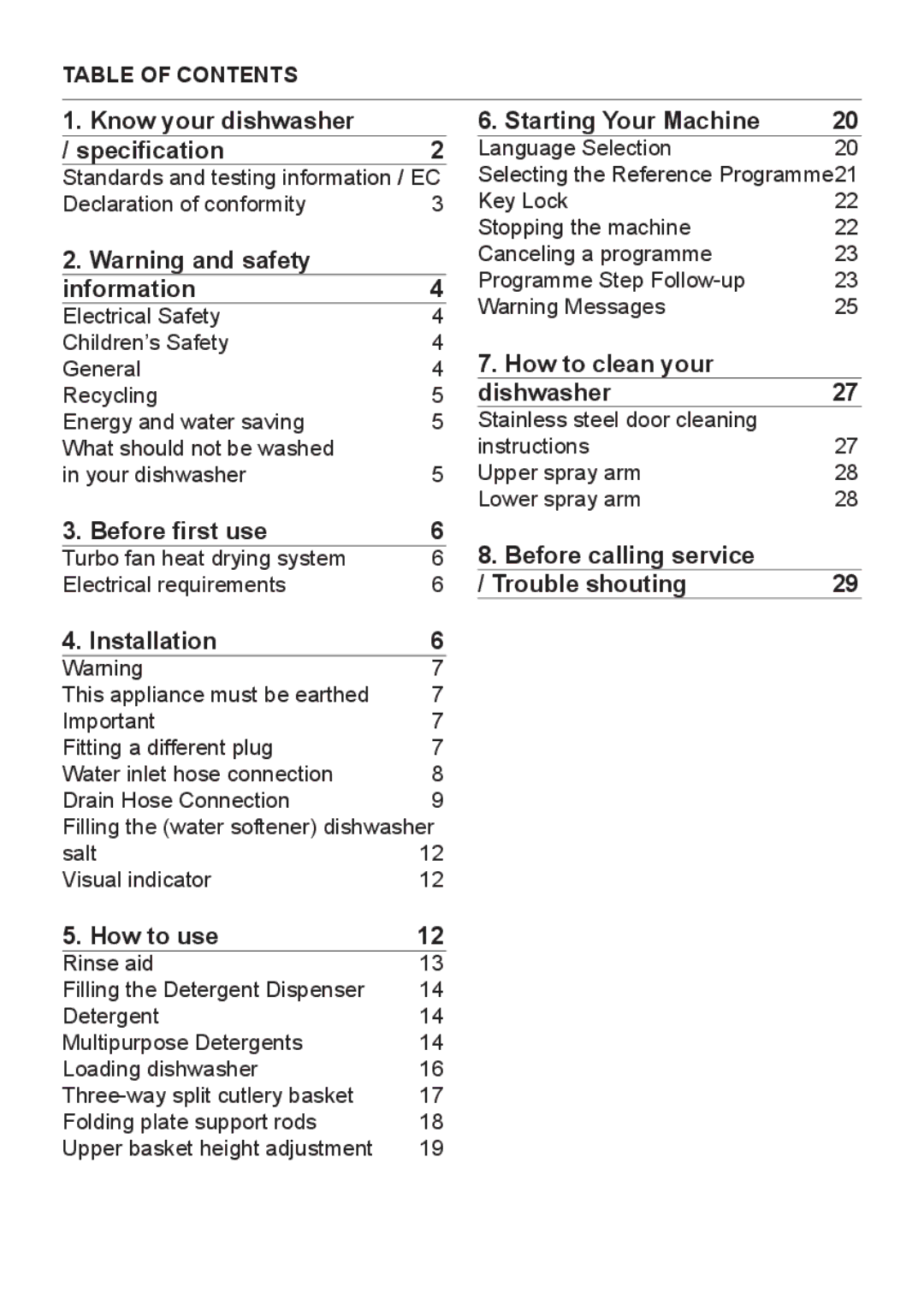 Beko DFN 1000 X manual Know your dishwasher Specification 