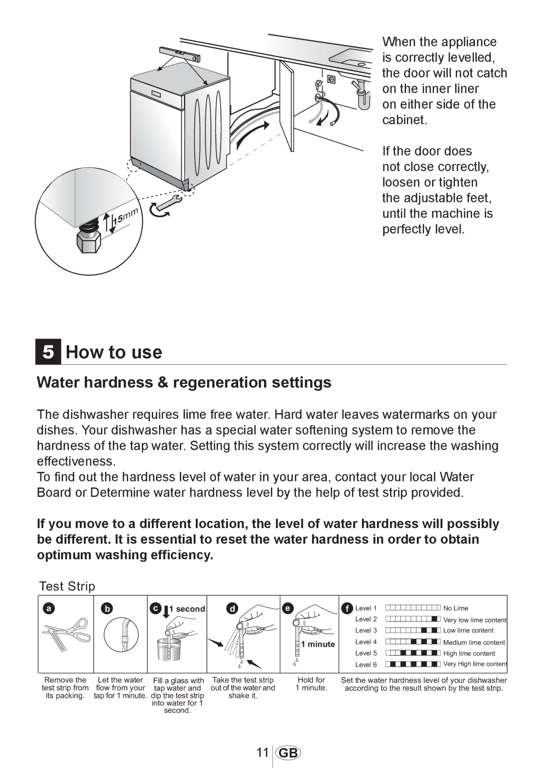 Beko DL1243 manual How to use, Water hardness & regeneration settings 