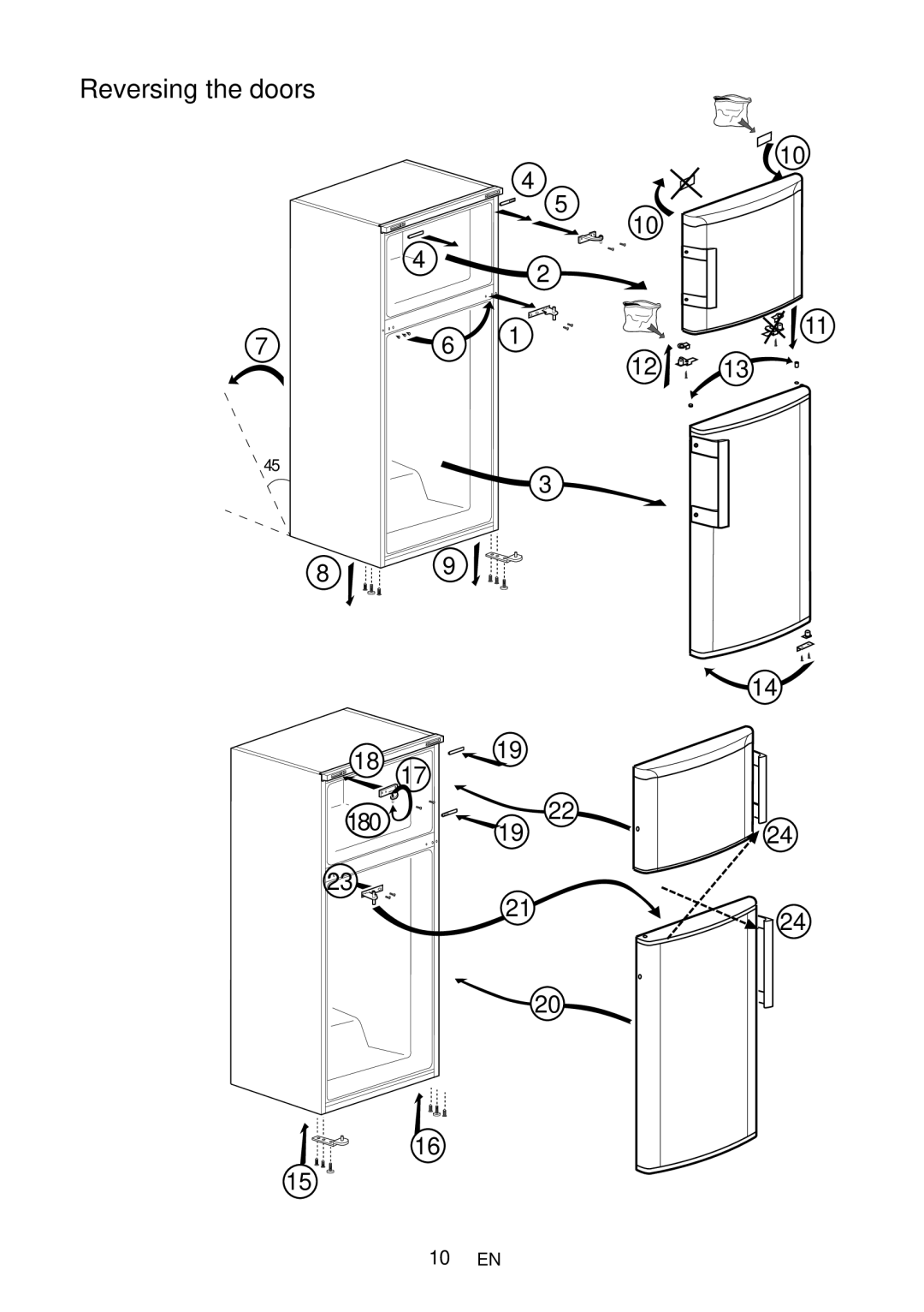 Beko DN 133020 manual Reversing the doors 