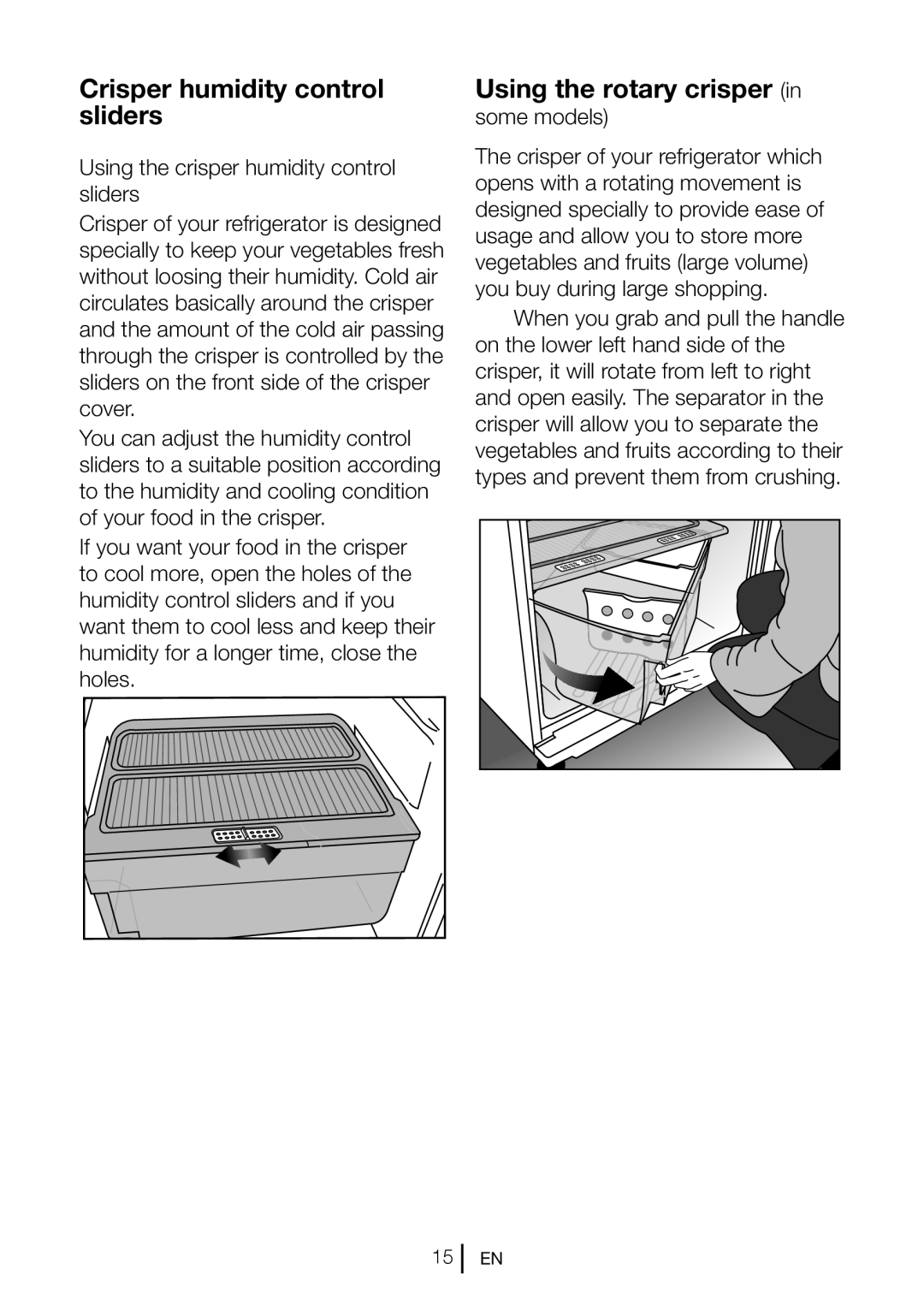 Beko DN 133020 manual Crisper humidity control sliders 