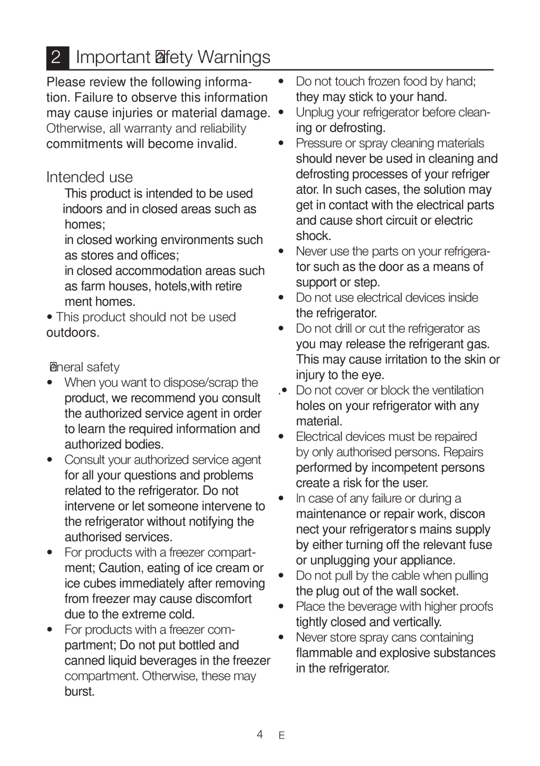 Beko DN 133020 manual Important Safety Warnings, Intended use, General safety 