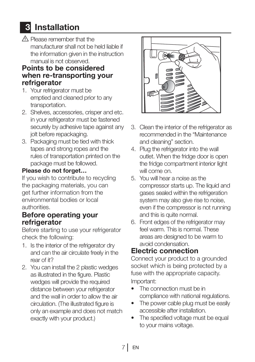 Beko DN 143120 X manual Installation, Before operating your refrigerator, Electric connection, Please do not forget… 