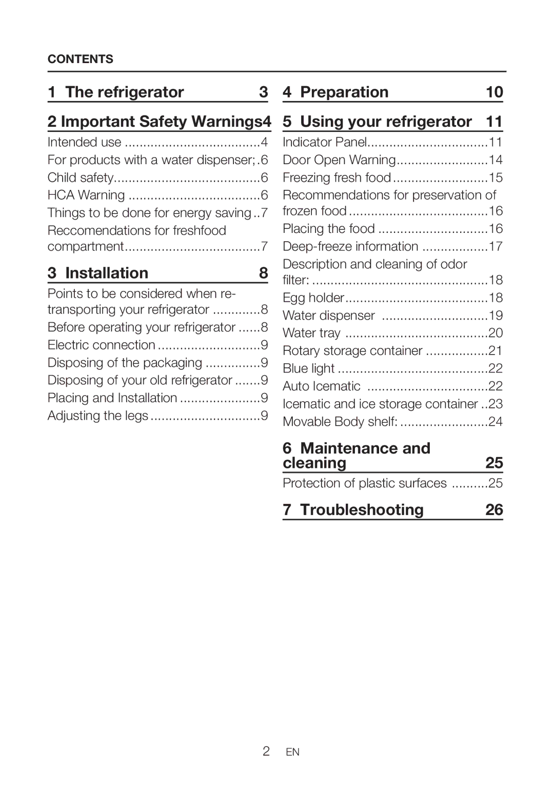 Beko DN151120X Refrigerator Important Safety Warnings4, Installation, Preparation Using your refrigerator, Troubleshooting 