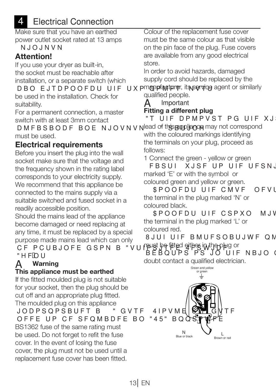 Beko DP 8045 CW manual Electrical requirements, This appliance must be earthed, Fitting a different plug 