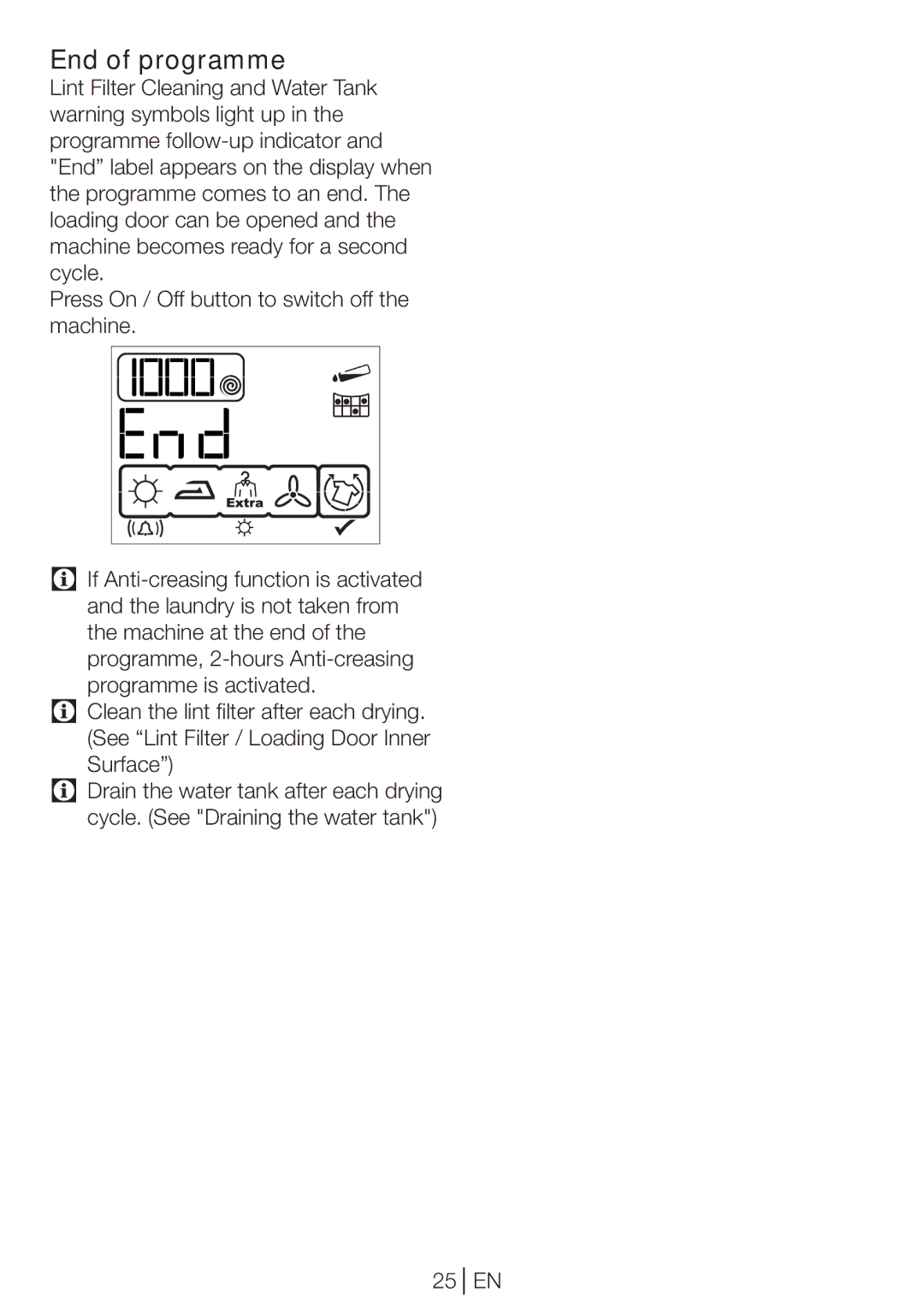 Beko DP 8045 CW manual End of programme 