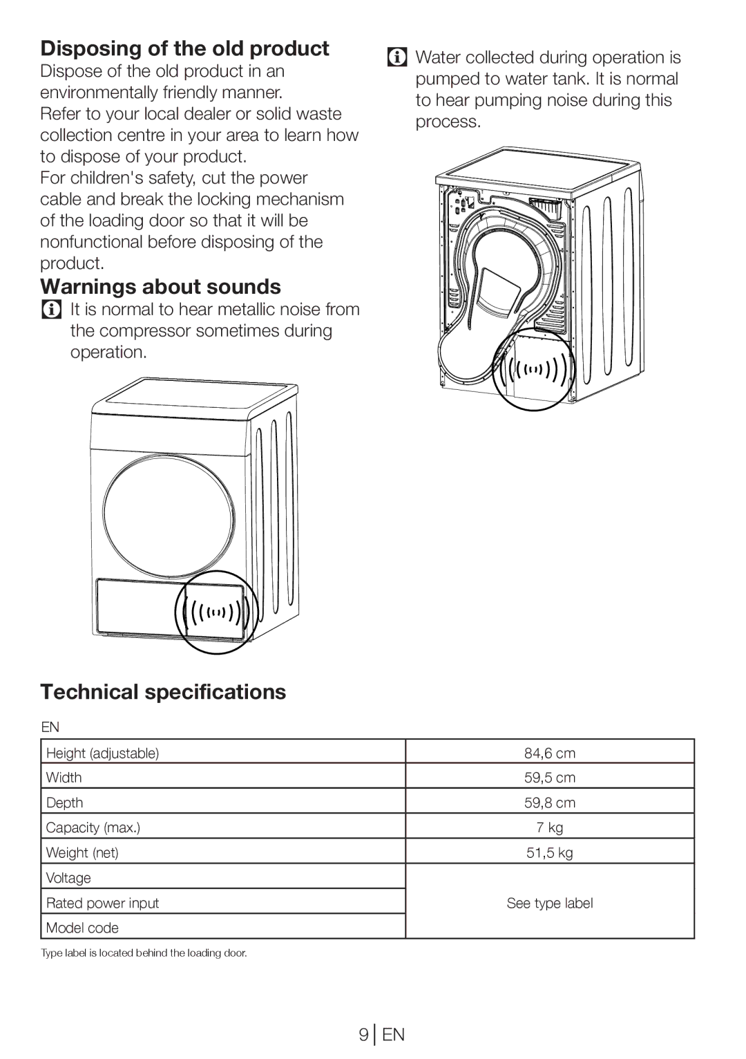 Beko DPU 7360 GX manual Disposing of the old product, Technical specifications 