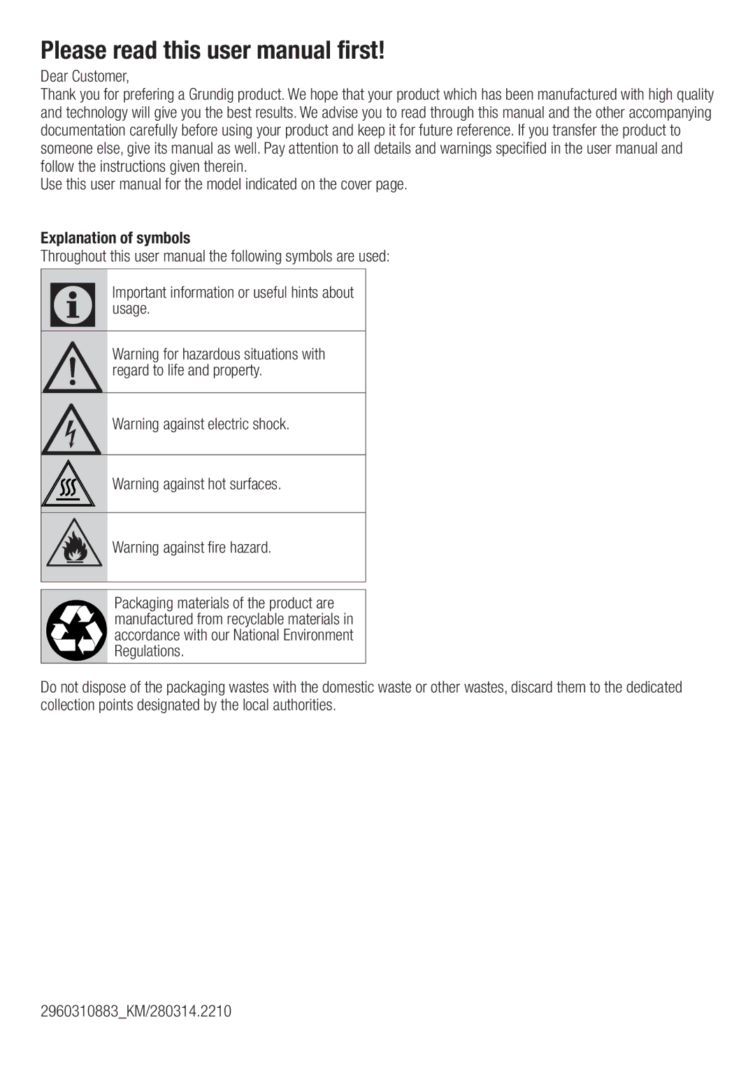 Beko DPY 7504 XB1 user manual BWarning against electric shock 