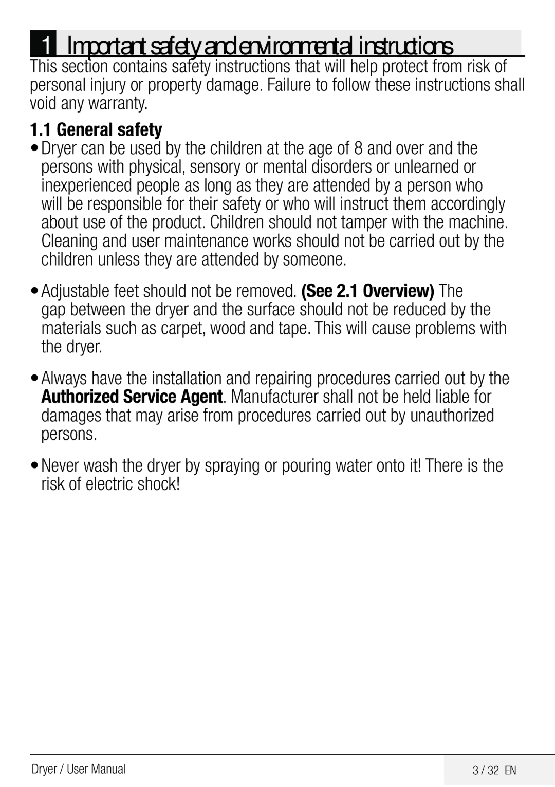 Beko DPY 7504 XB1 user manual Important safety and environmental instructions, 32 EN 