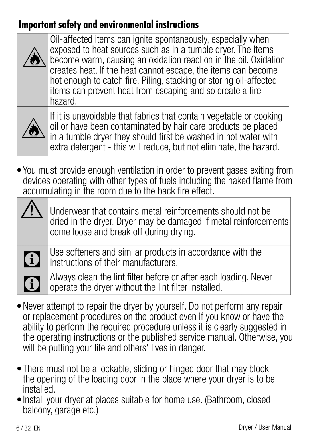 Beko DPY 7504 XB1 user manual Important safety and environmental instructions 