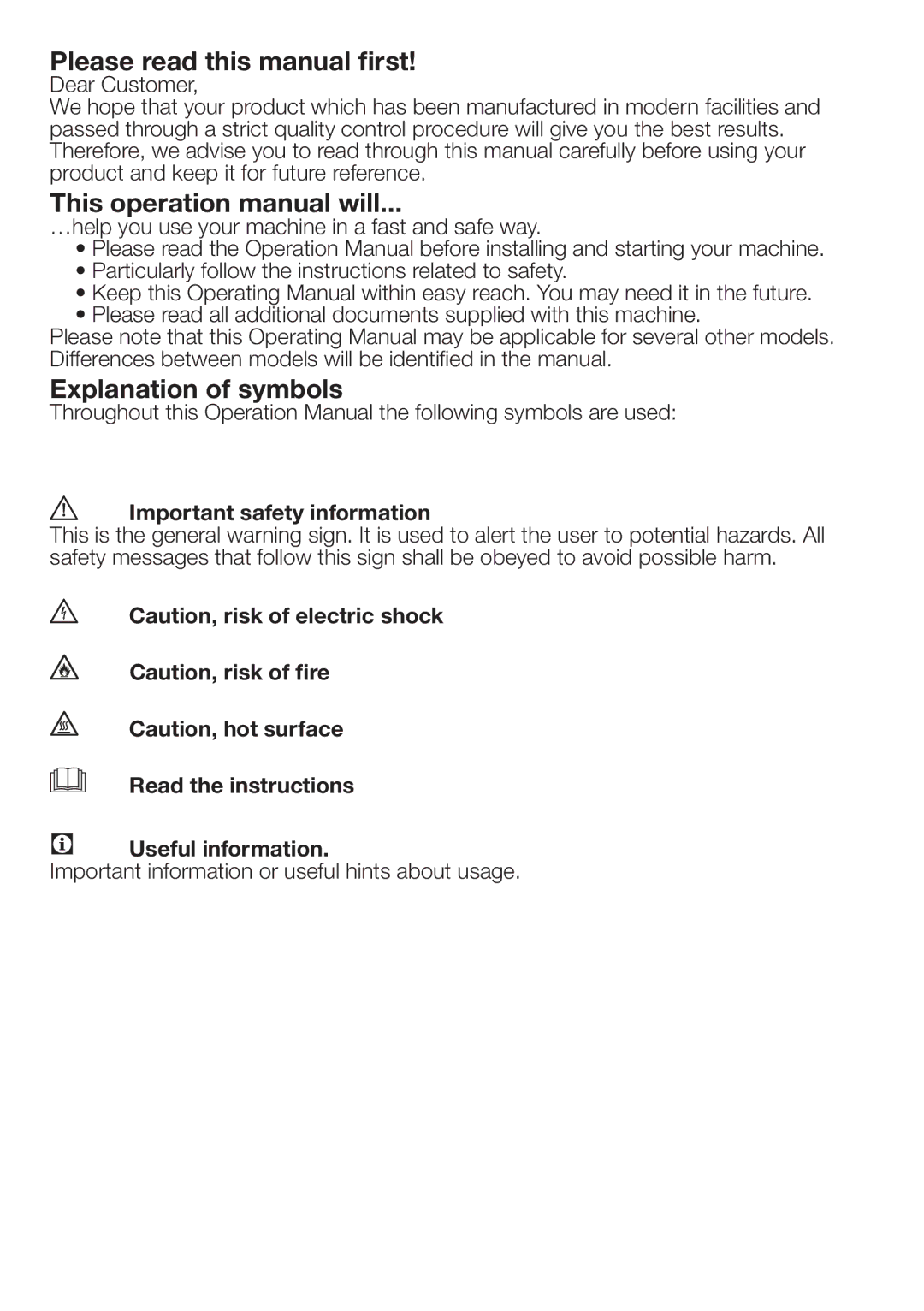 Beko DRCS 76 S, DRCS 76 W Please read this manual first, Explanation of symbols, Important safety information 